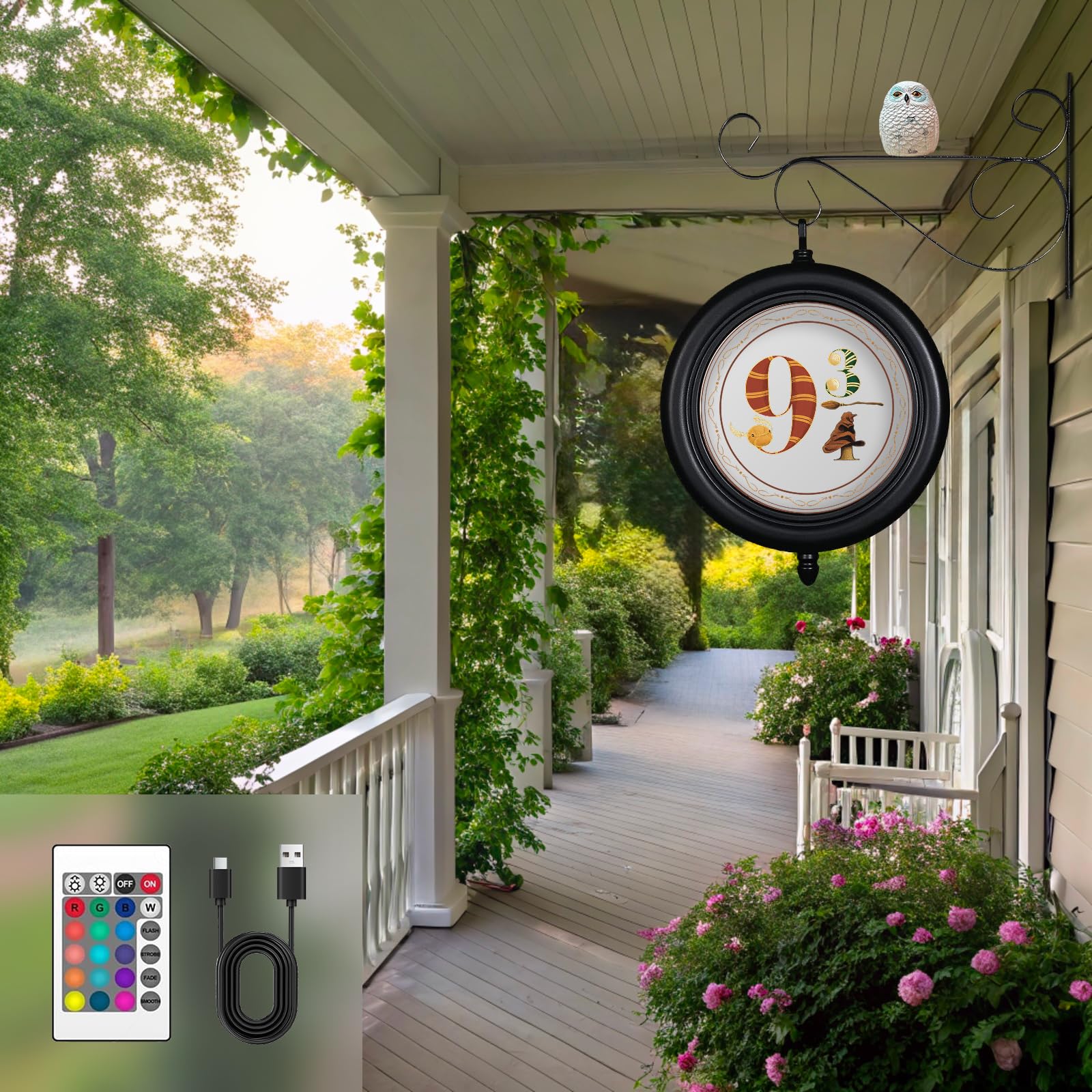 Harry Decorations Night Lights: Platform 9 3/4 Sign Double-Sided RGB Lighting - Wizard LED Lamp Decor - USB-C Rechargeable - Pot