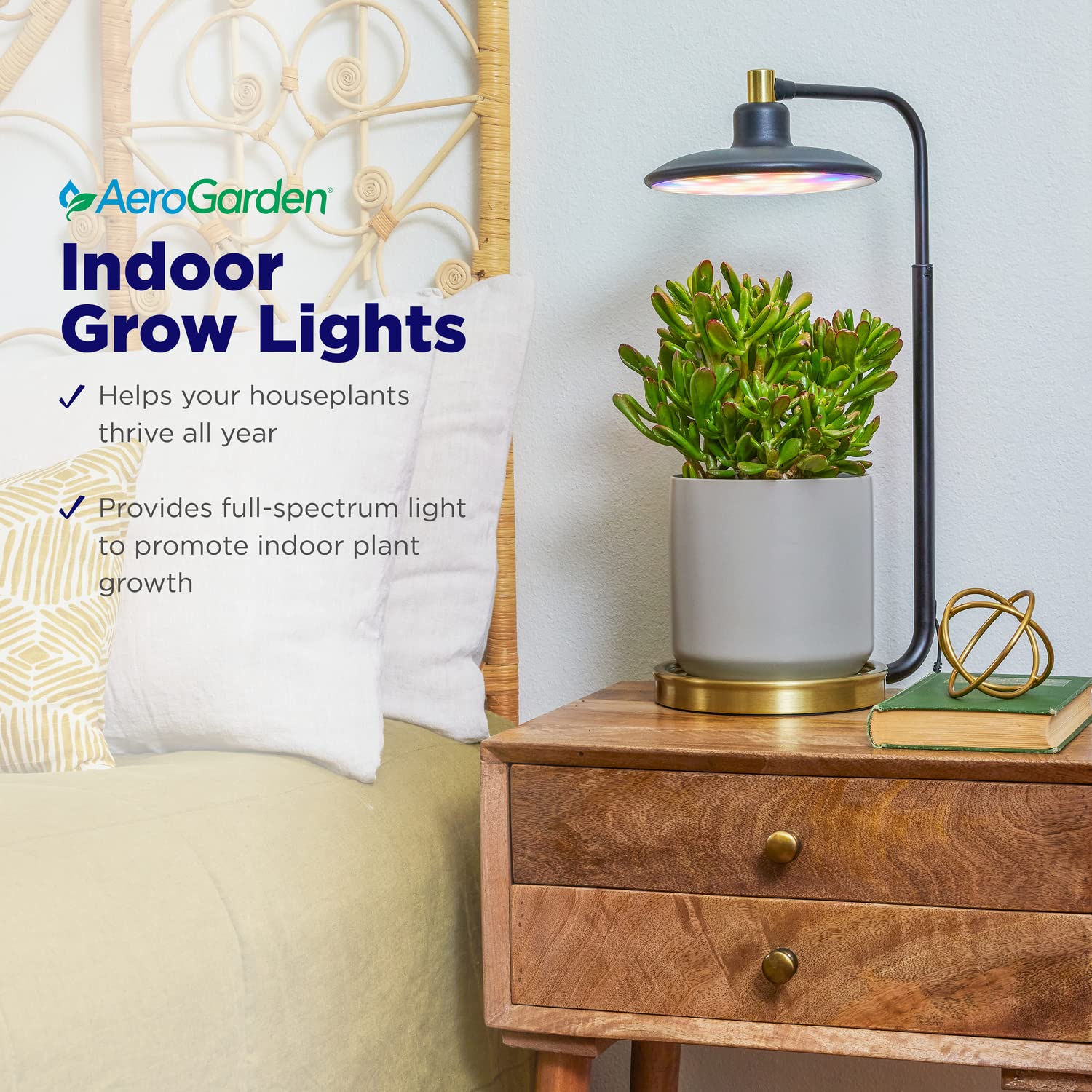 AeroGarden Tabletop Grow Light, Adjustable Light Modes, Metal, Model 980202-0100, Black