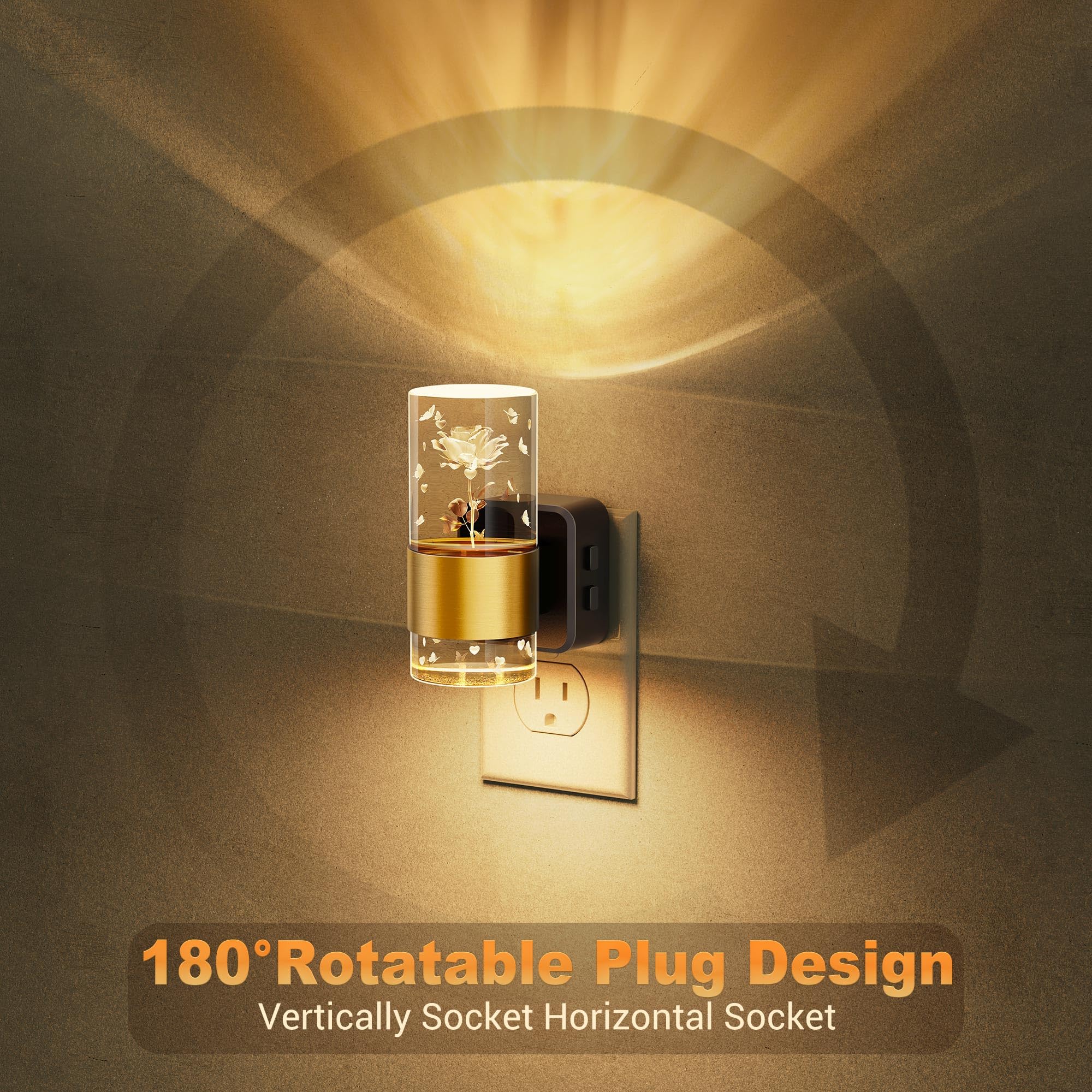 Jandcase Night Lights Plug Into Wall,2 Pack Rose Carved Night Light For Girls, 3000K+Rgb 10-Color Led Nightlight With Dusk To Da