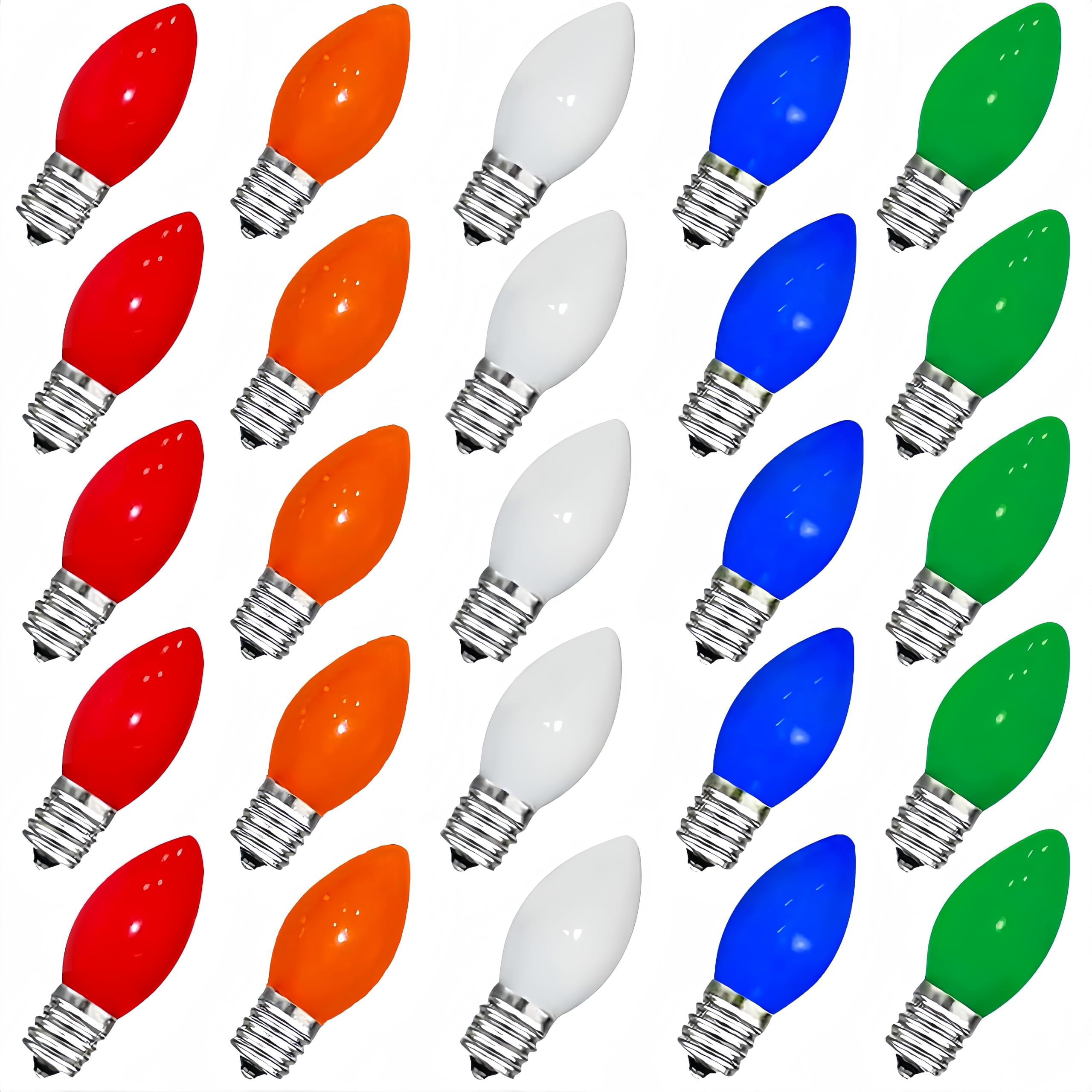 Christmas C7 LED Light Bulbs C7 LED Bulbs 25 Pack C7 LED Replacement Bulbs C7 LED Christmas Lights Replacement Bulbs 0.6 Watt C7