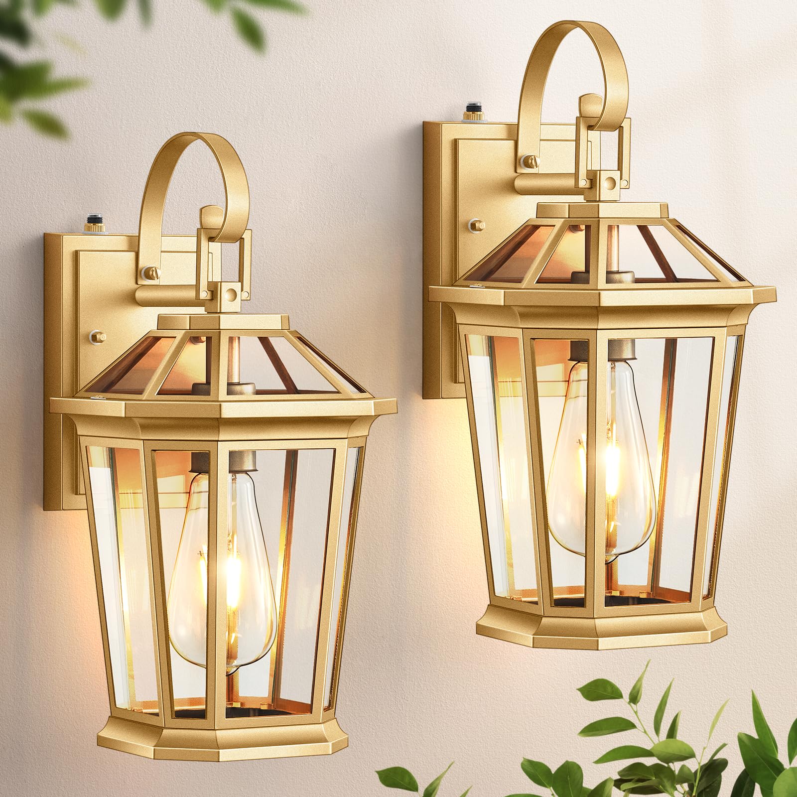 VIANIS Outdoor Wall Lanterns, Modern Gold Aluminum Light Fixtures, 2-Pack, Waterproof, Wall Mount Sconces for Patio and House