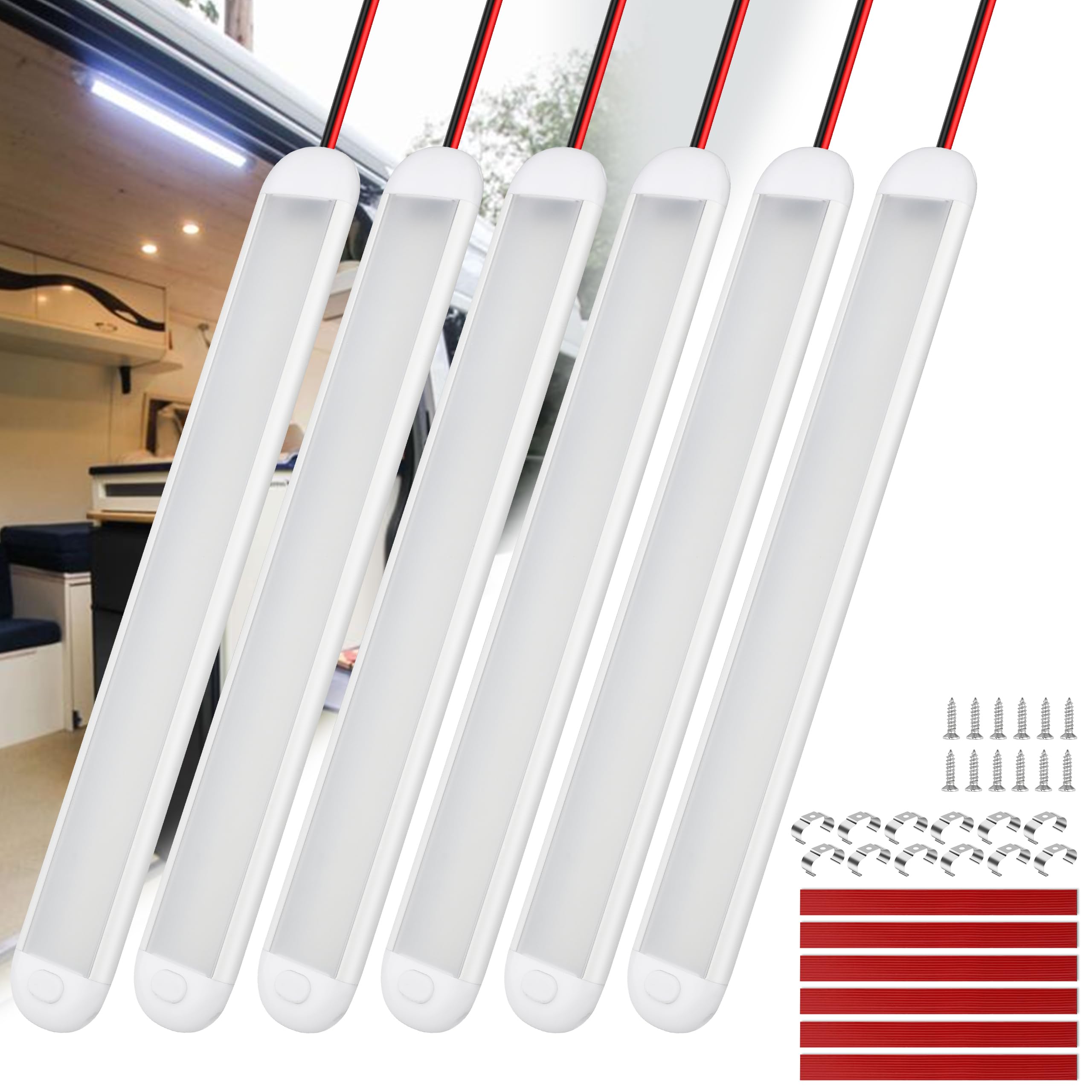 RVZONE 12V LED Interior Light Bar 120LEDs 1800LM 8W DC Frosted 12 Volt led Band Lights with ON/Off Switch 12v led Light Enclosed Trailer Truck Interior Lights for Camper Truck Van RV Trailer Cargo