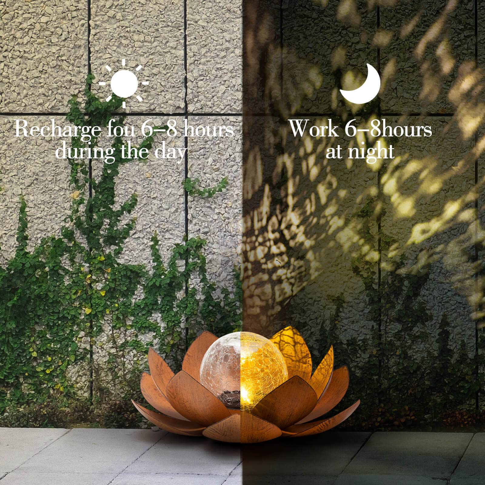 Huaxu LED Lotus Flower Table Lamp - Outdoor Waterproof Garden Light - Metal & Glass - compatible with Rust Finish