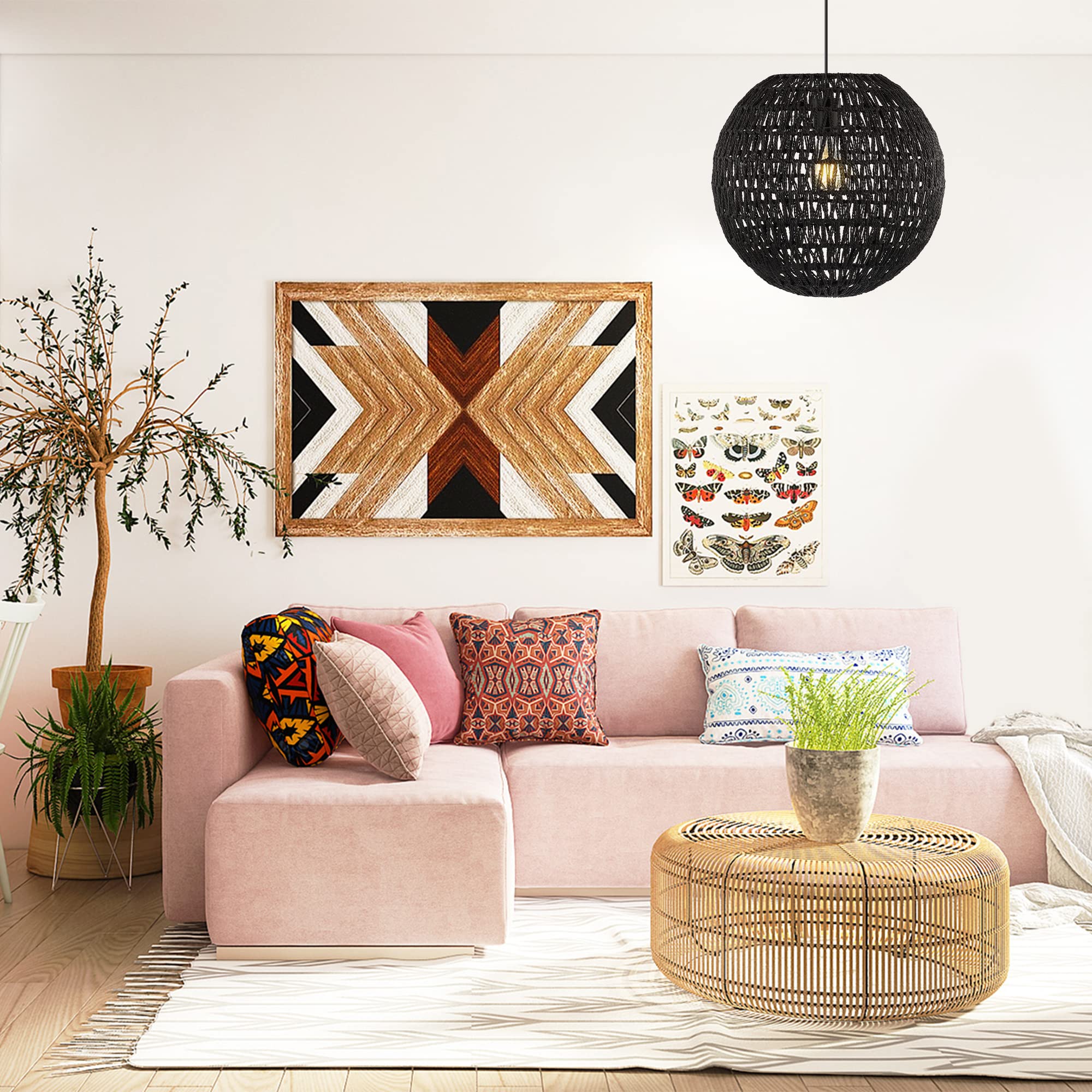 Jonathan Y Jyl6503C Luna 15.75'' 1-Light Bohemian Modern Woven Rattan/Iron Led Pendant Farmhouse Coastal Adjustable Dining Room