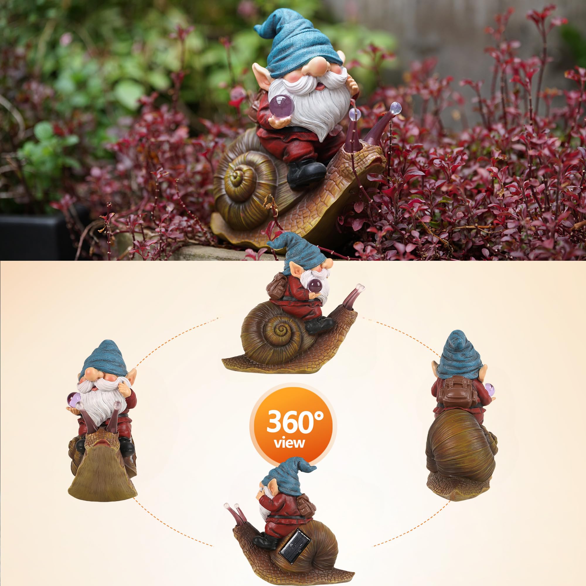 Crystal Ball Gnome Garden Decor Statue Solar Gnomes Decorationsfor Yard With Lantern Light Outdoor Decorations Forbirthday Patio Mom Gift