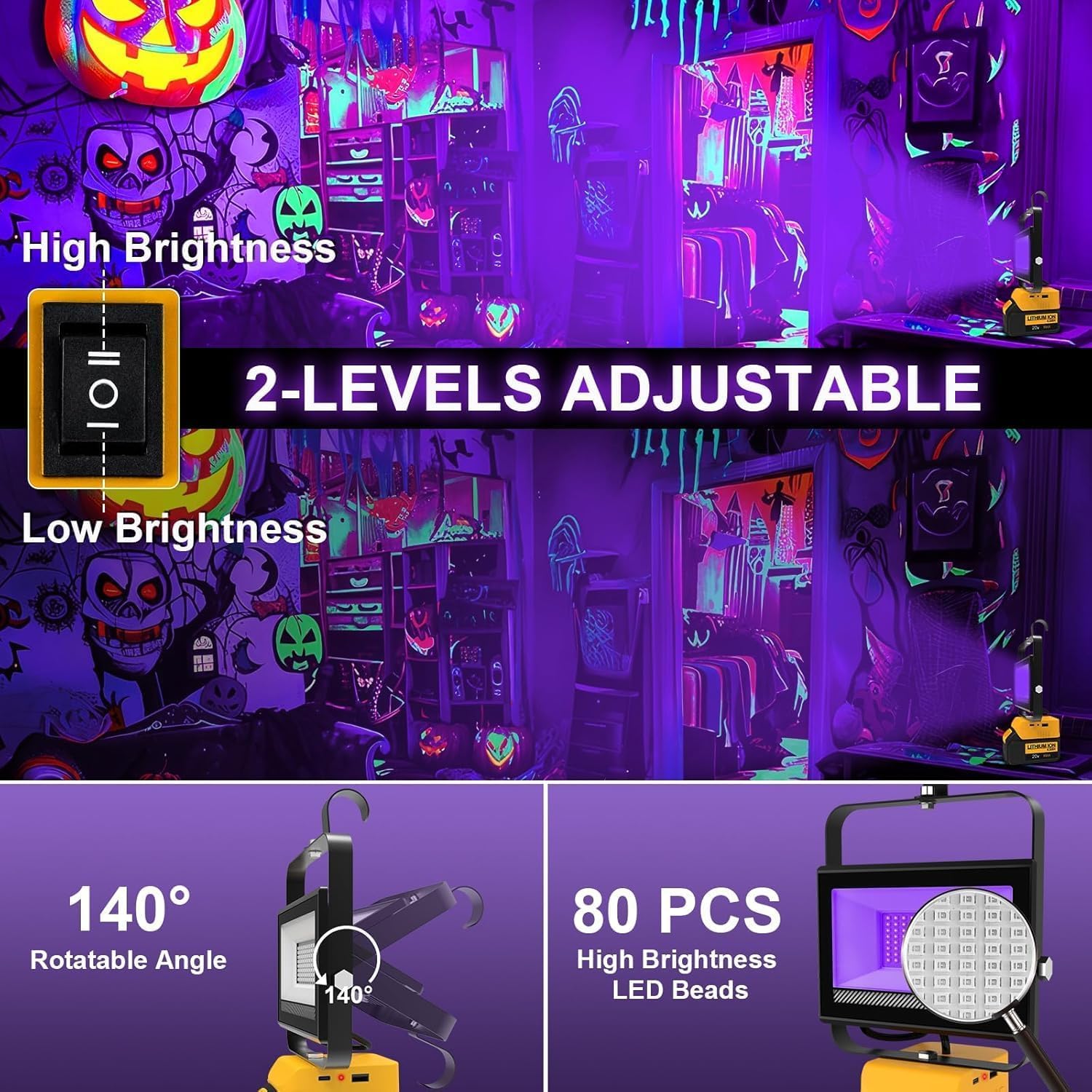 CREPOW Cordless LED Black Light, 395nm Ultraviolet Flood Light, Model TS-F0430, Portable with USB & Type C Charging, 1 Pack