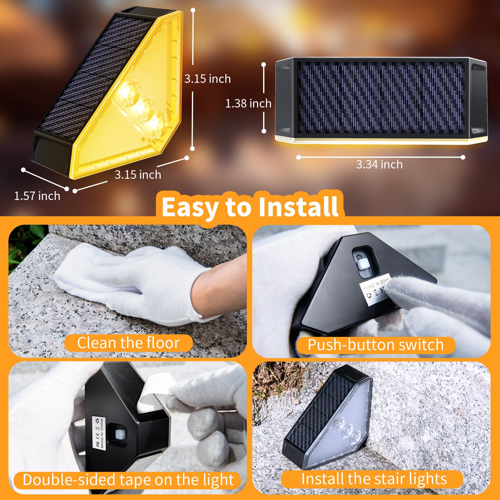 Kinkai Solar Step Lights For Outside  8 Pack Triangle Stair Light Outdoor Waterproof Deck Lighting For Garden  Patio  Yard  Front Door  Porch Decor (Warm Light)