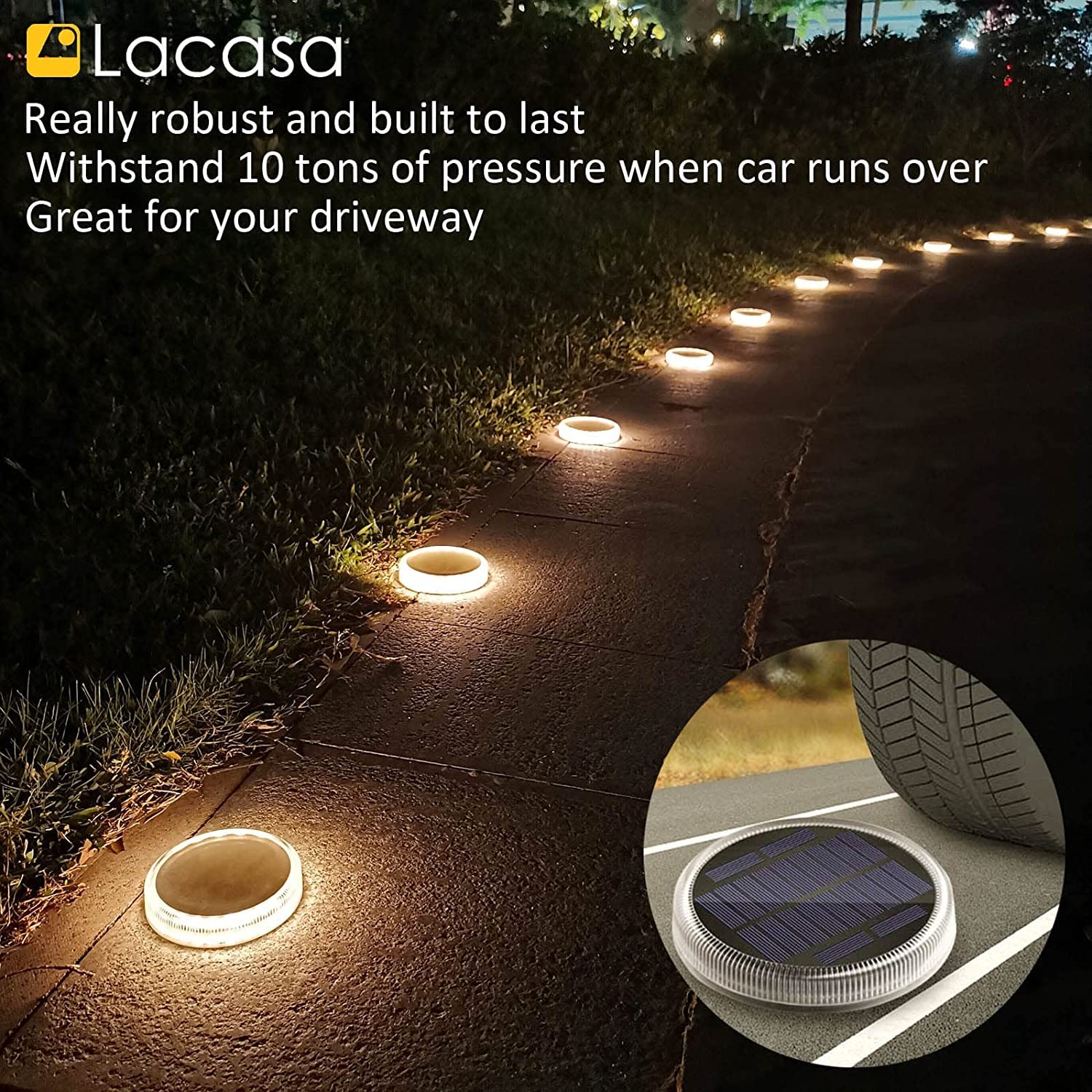 Lacasa Solar Deck Lights - Waterproof LED Pathway Lamp, Warm White, 4 Pack, Model KS-C5-4A