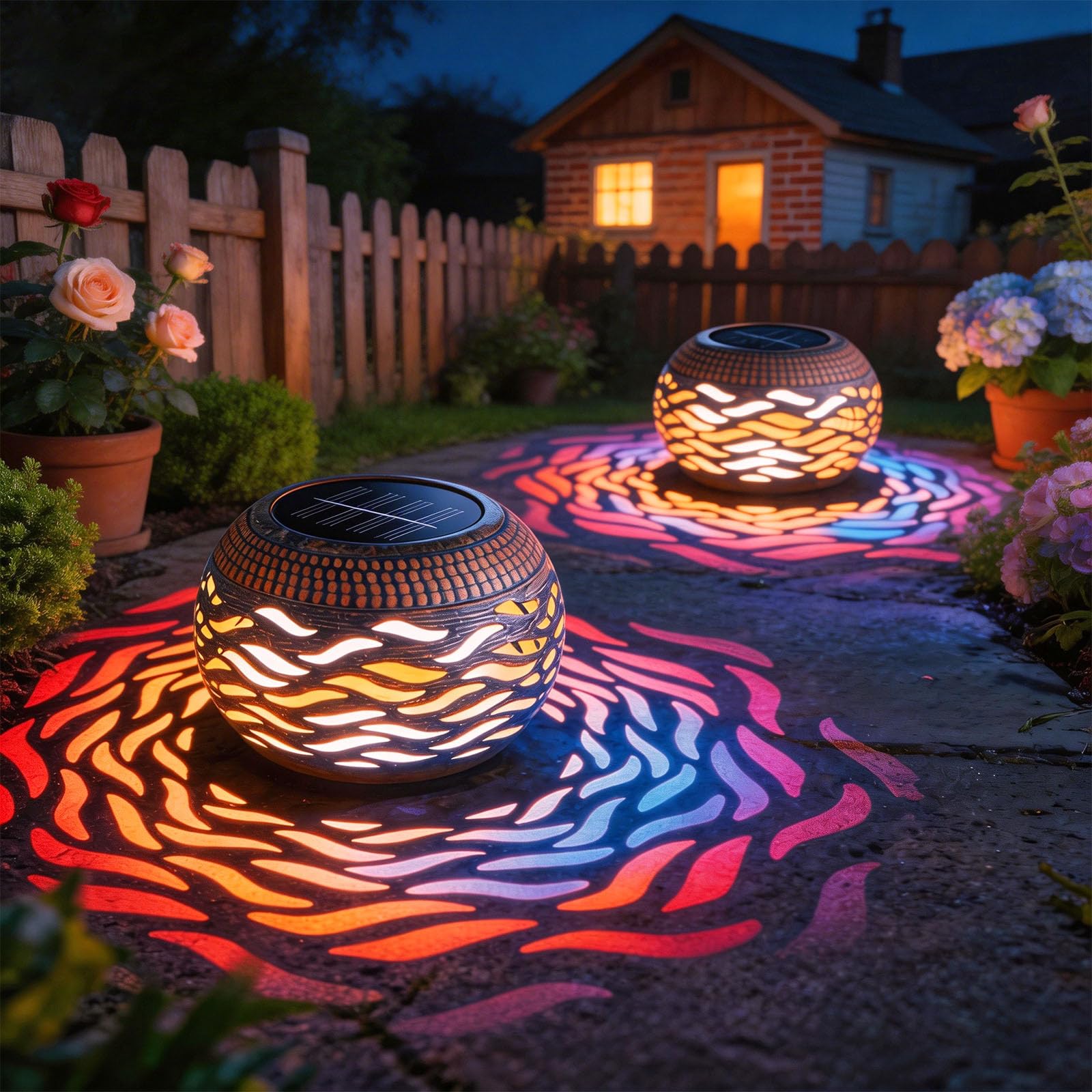 Solar Lanterns Outdoor Waterproof 2 Pack, Retro Metal Hollow Out Solar Lantern Lights with 3 Lighting Modes, Decorative Table La