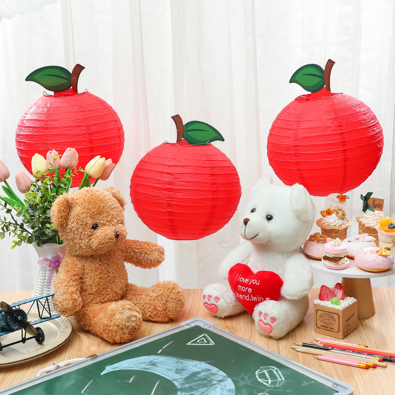 Retisee 12 Pcs Red Apple Classroom Decorations Apple Paper Lanterns Fruit Themed Party Decor Hanging Apple Decorations For Birthday Baby Shower Back To School Garden Room Party Supplies
