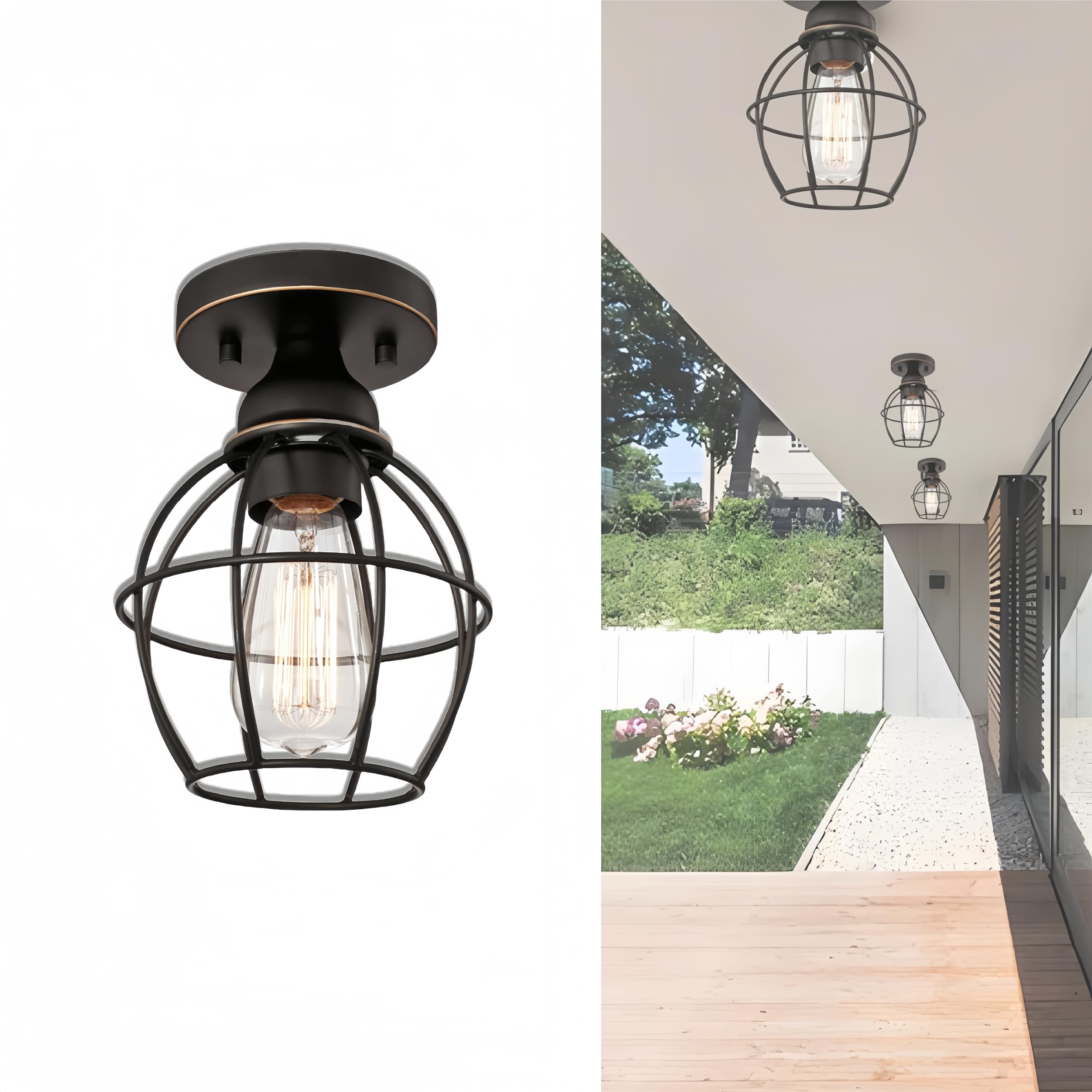 Wisbeam Semi Flush Mount Ceiling Light, E26, Metal, Etl Rated, 1-Pack Bronze, Model Ws-Cl018, Max 60W, Bulbs Not Included