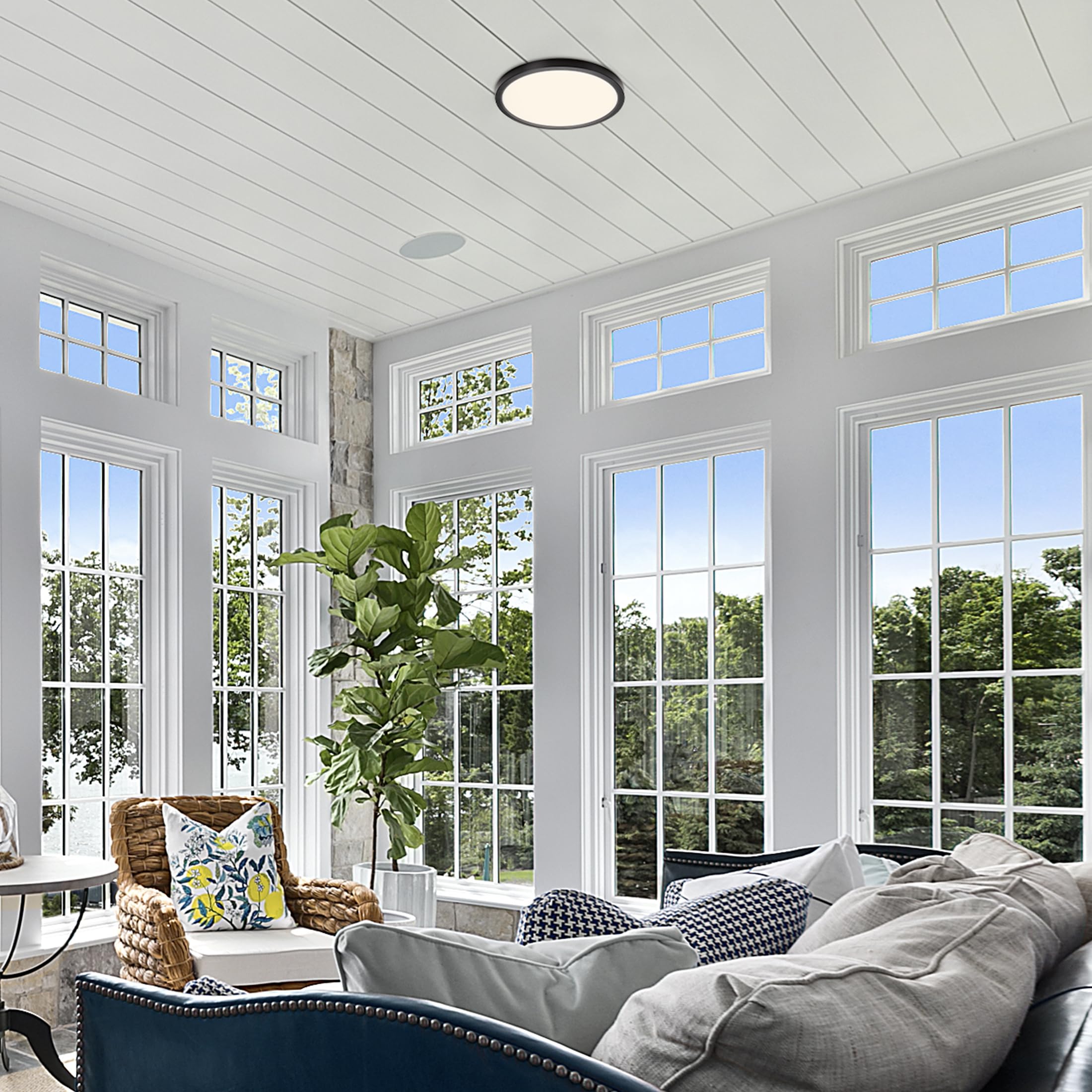 Maxxima 12 In. Led Flush Mount Ceiling Light, 2200 Lumens, 5 Cct 2700K/3000K/3500K/4000K/5000K Panel Light, Black Trim Round Fix