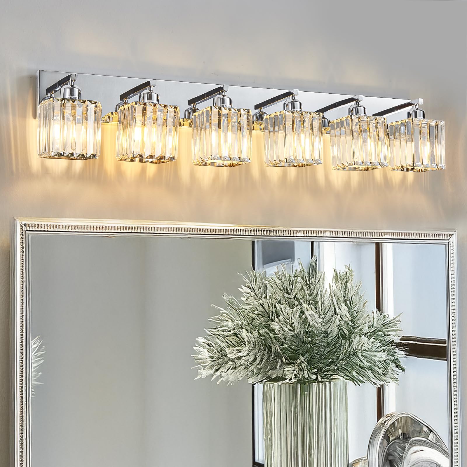 Aixialin Modern Bathroom Vanity Light 6-Light Chrome Metal Wall Fixture Model 600-100-1022