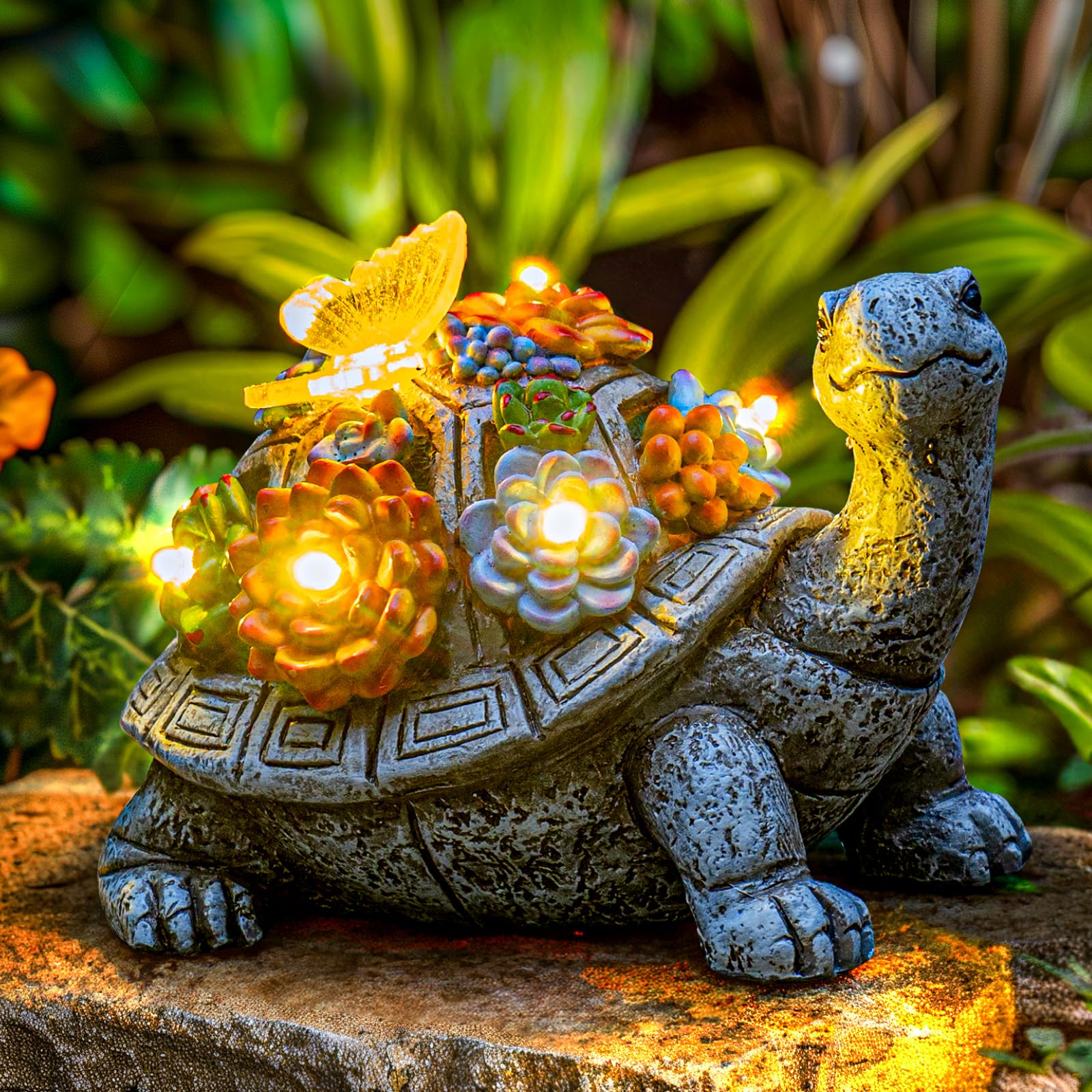 Ydkojgw Solar Garden Outdoor Statues With Succulent And 7 Led Lights - Lawn Decor Tortoise Statue For Patio, Balcony, Yard Ornament - Unique Housewarming Gifts (Grey Turtle)