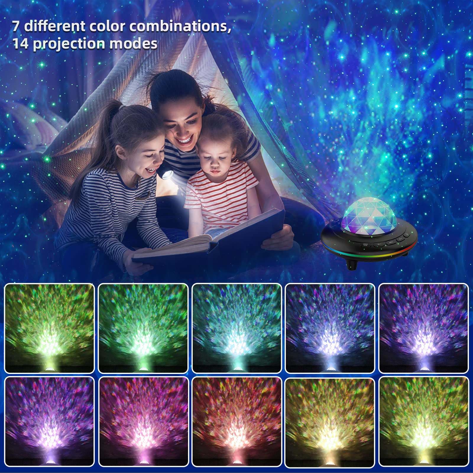 Mycket Star Projector - Galaxy & Ocean Wave Led Night Light With Bluetooth Speaker & Remote