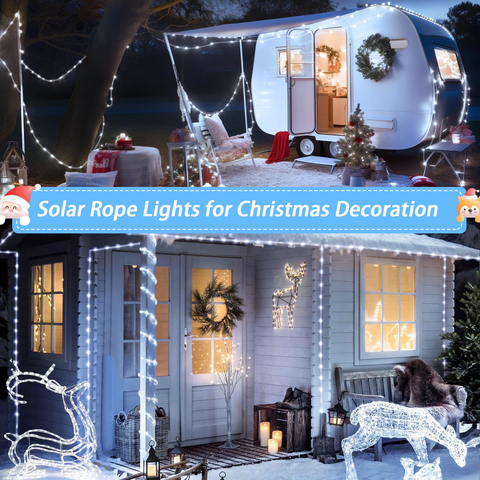 JMEXSUSS Solar Rope Lights, 200 LED, 72ft, Waterproof, 8 Modes, White, Outdoor Fairy Lights for Garden, Pool, Yard, Pathway Decor