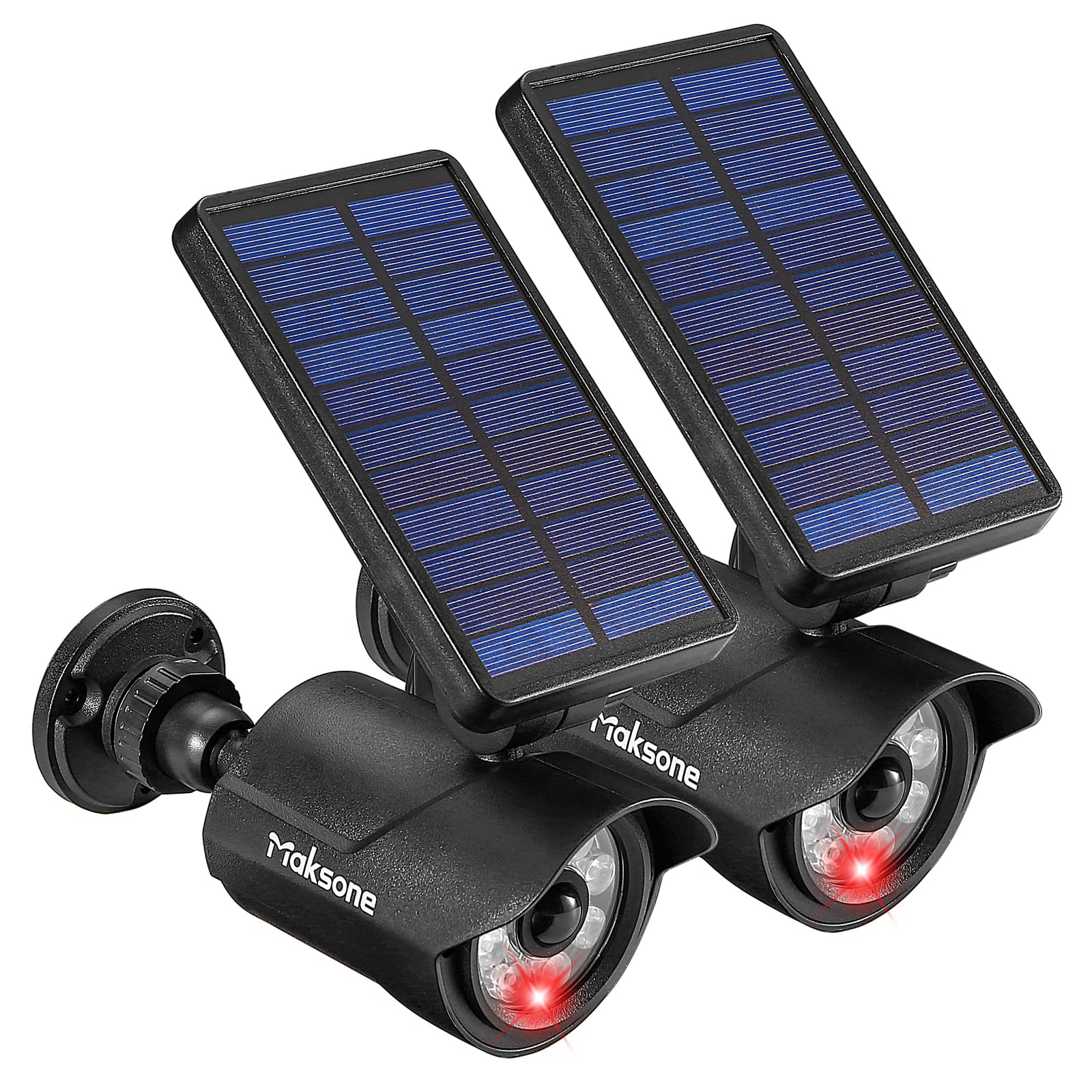 Maksone Solar Motion Sensor Security Lights - 2-In-1 Outdoor Spotlights With Flashing Red Led, 2 Pack