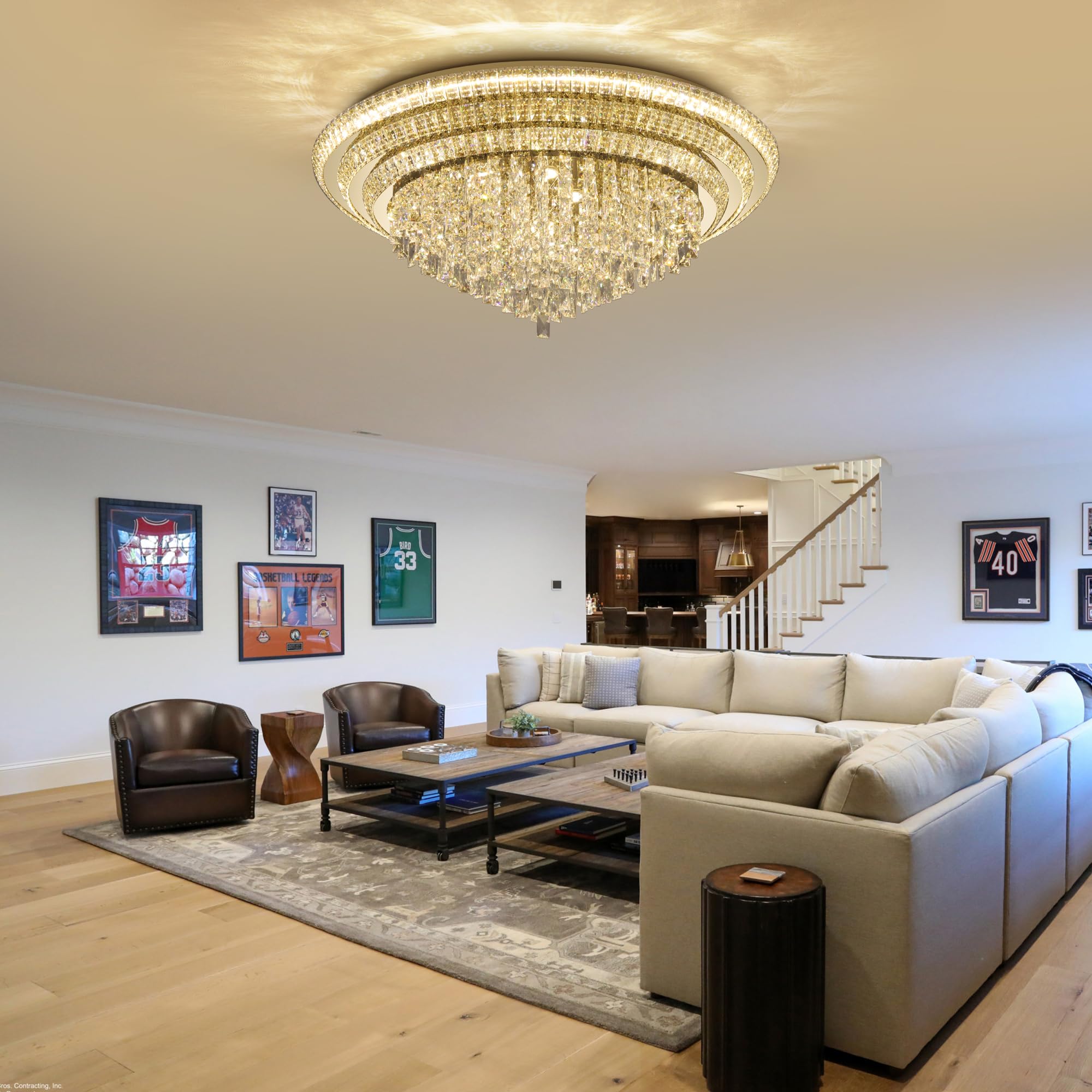 40 inch Crystal Gold Ceiling-Light Flush Mount with Remote Control and APP, 3CCT Dimmable & Brightness Adjustable, Modern Crysta