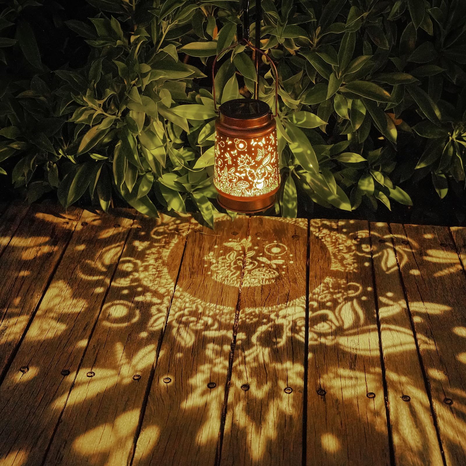 Solar Rabbit Lanterns Outdoor Hanging Decor Lantern,Waterproof Hollow Out Metal Dragonfly Decorative Garden Light,Graceful Decor