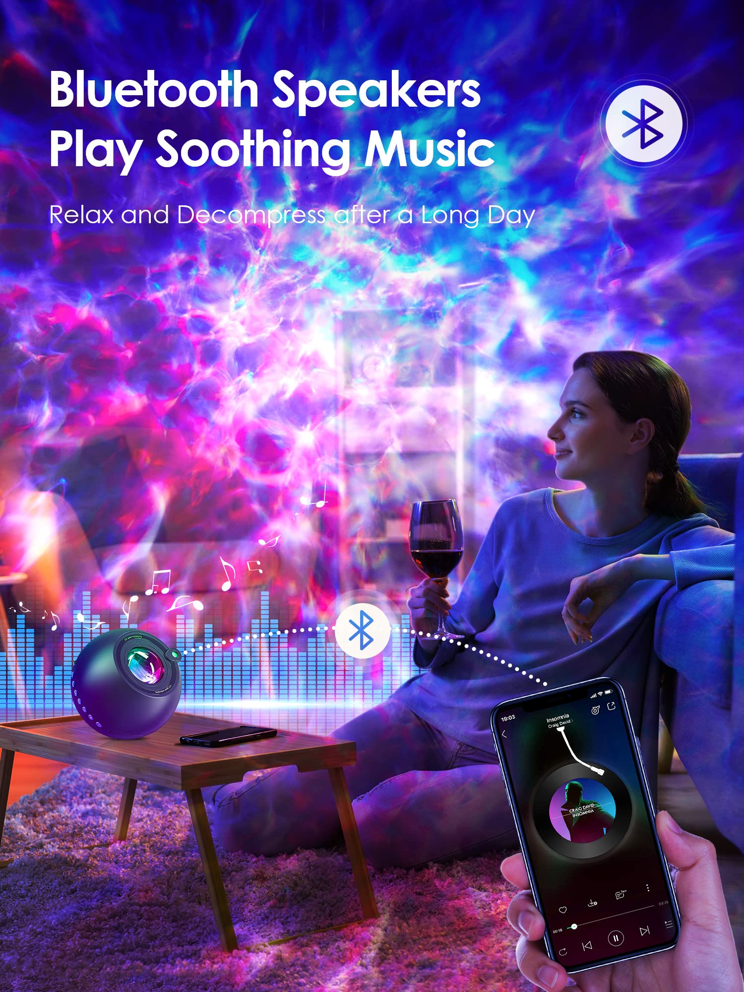 ?Gift Package & Birthday Gift? 15 Colors/ 360 Lighting Modes /15 White Noise/Bluetooth Speaker Galaxy Projector Nebula Projector