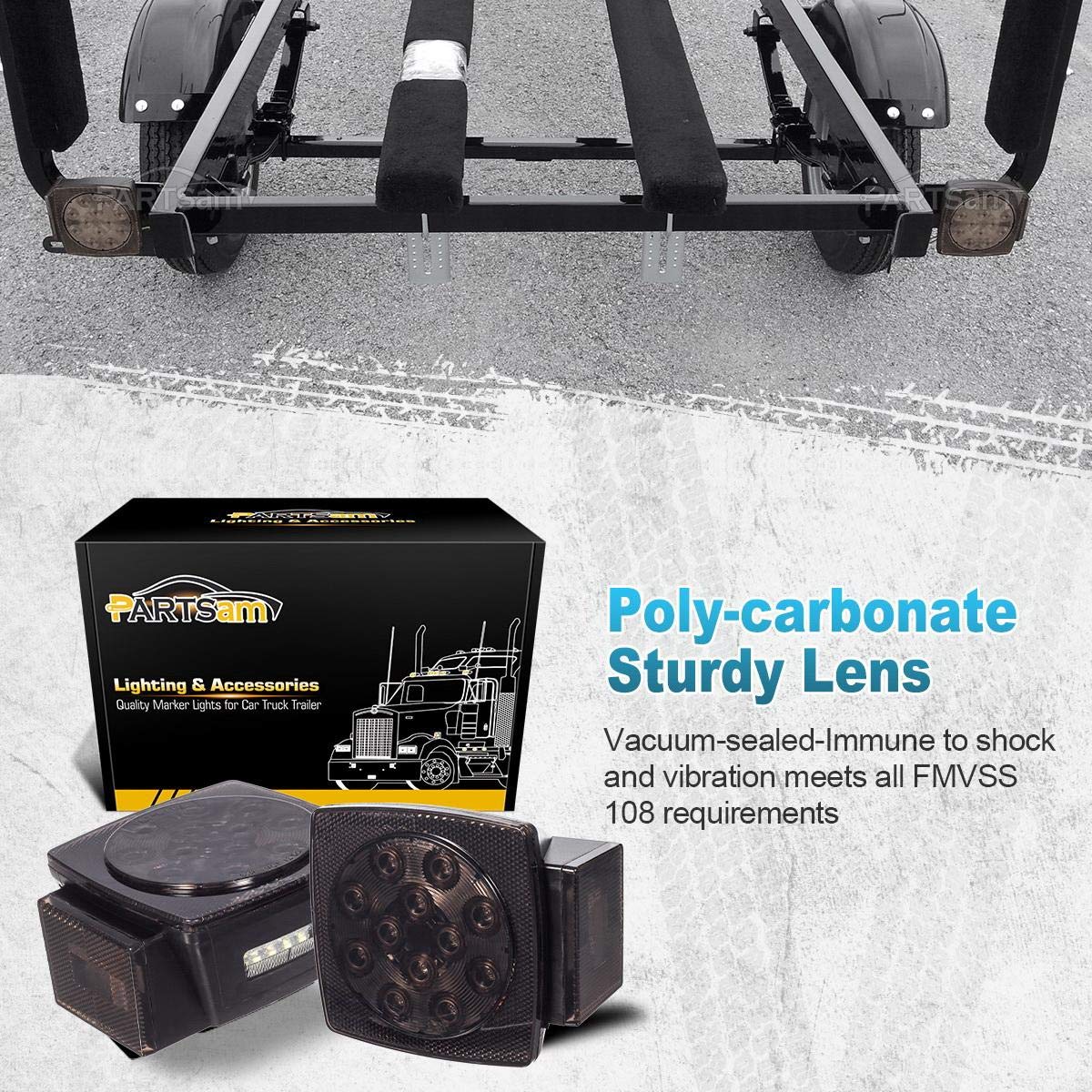 Partsam 12V Submersible Square Led Trailer Lights Smoked Red Combination Led Stop Tail Brake Turn Signal Light For Trailers Unde