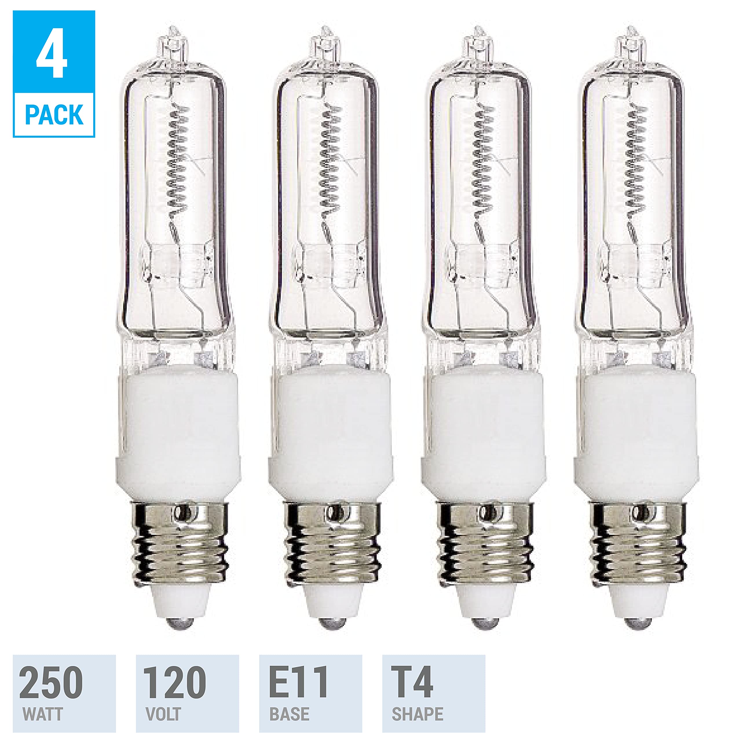 (Pack Of 4) Q250Cl/Mc - 250 Watt Jd T4 E11 Mini Candelabra Base 120V Clear Light Bulbs