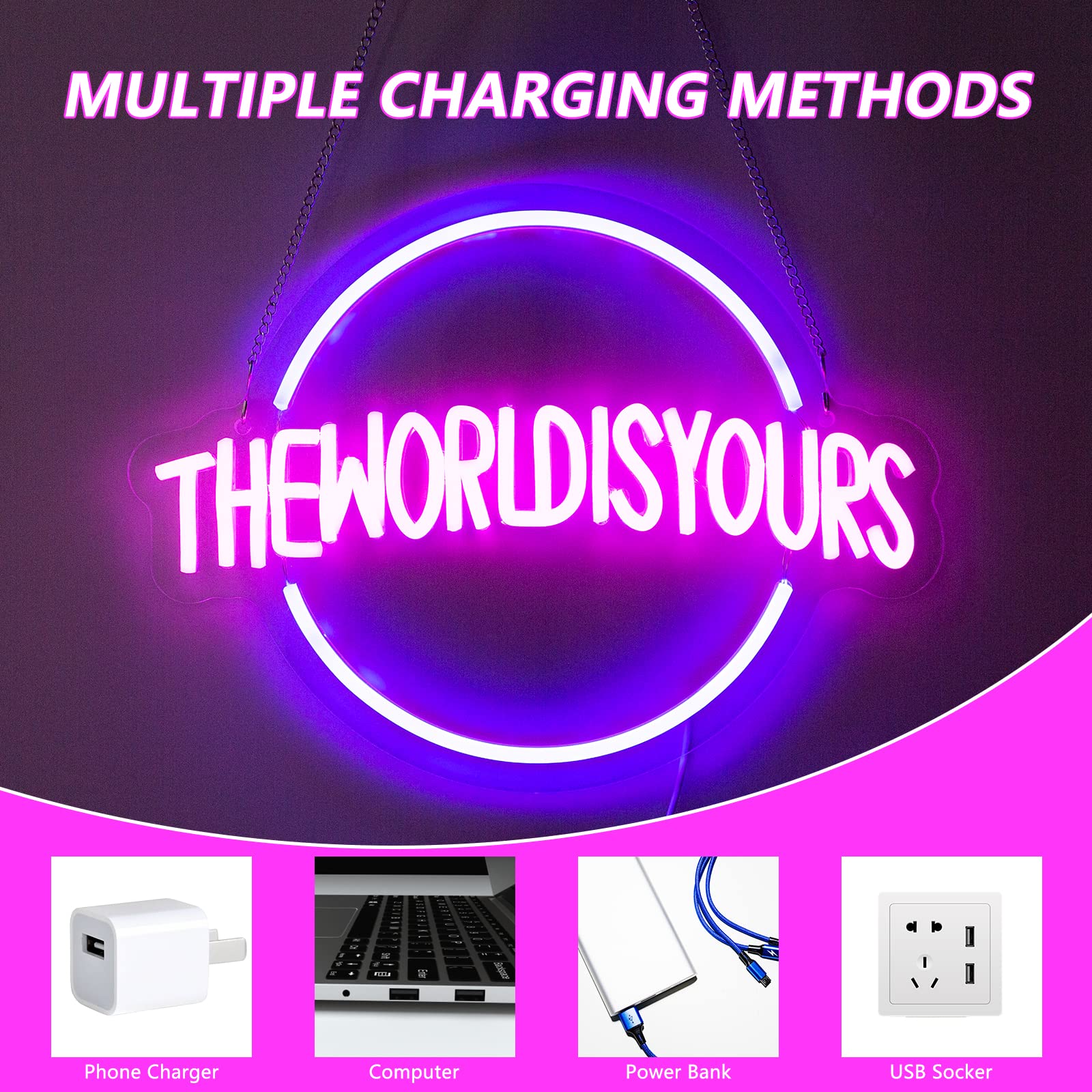 Moodlion Neon Sign, Blue LED Wall Decor, 15.8x11.9 IN, Acrylonitrile Butadiene Styrene, World Design
