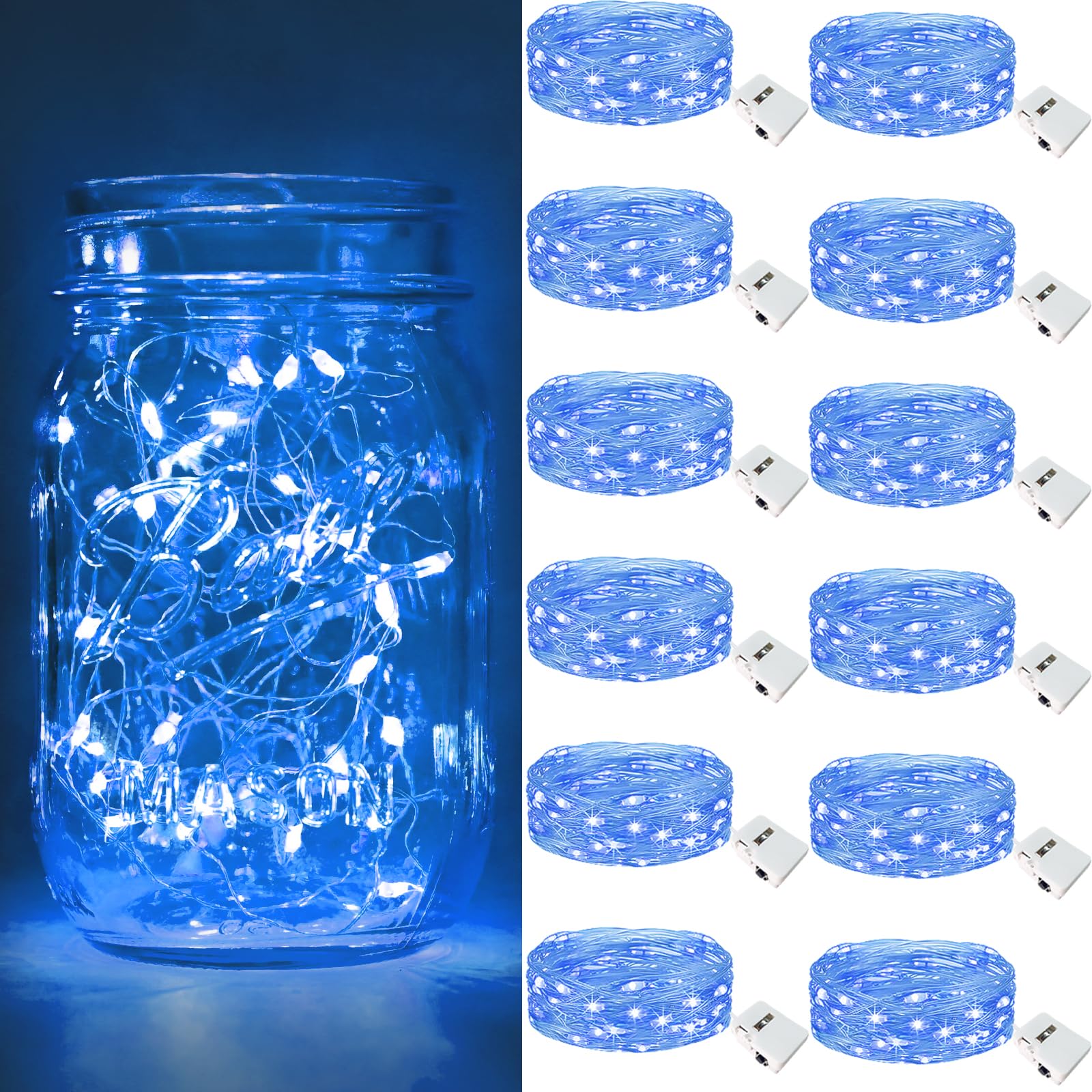 btfarm 12 Pack Fairy Lights, 7ft 20 LED Waterproof Twinkle Lights, Battery Operated, Mini Silver Wire, Blue