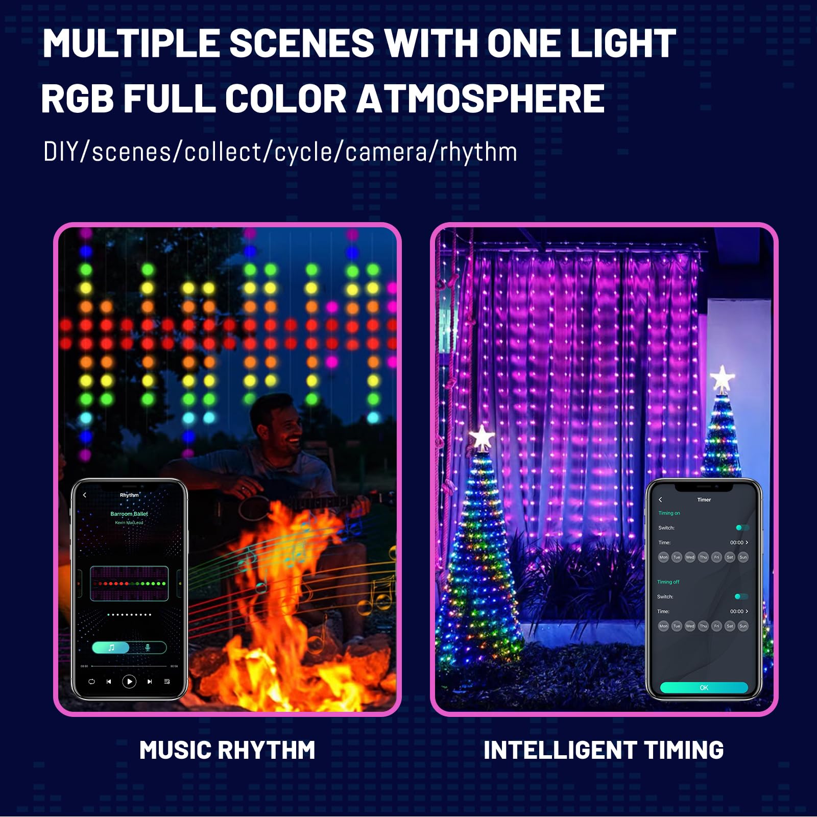 HXWEIYE Curtain Lights - 300LED RGB Color Changing, Remote & APP Control, USB, Silver Copper Wire, Model HY100150