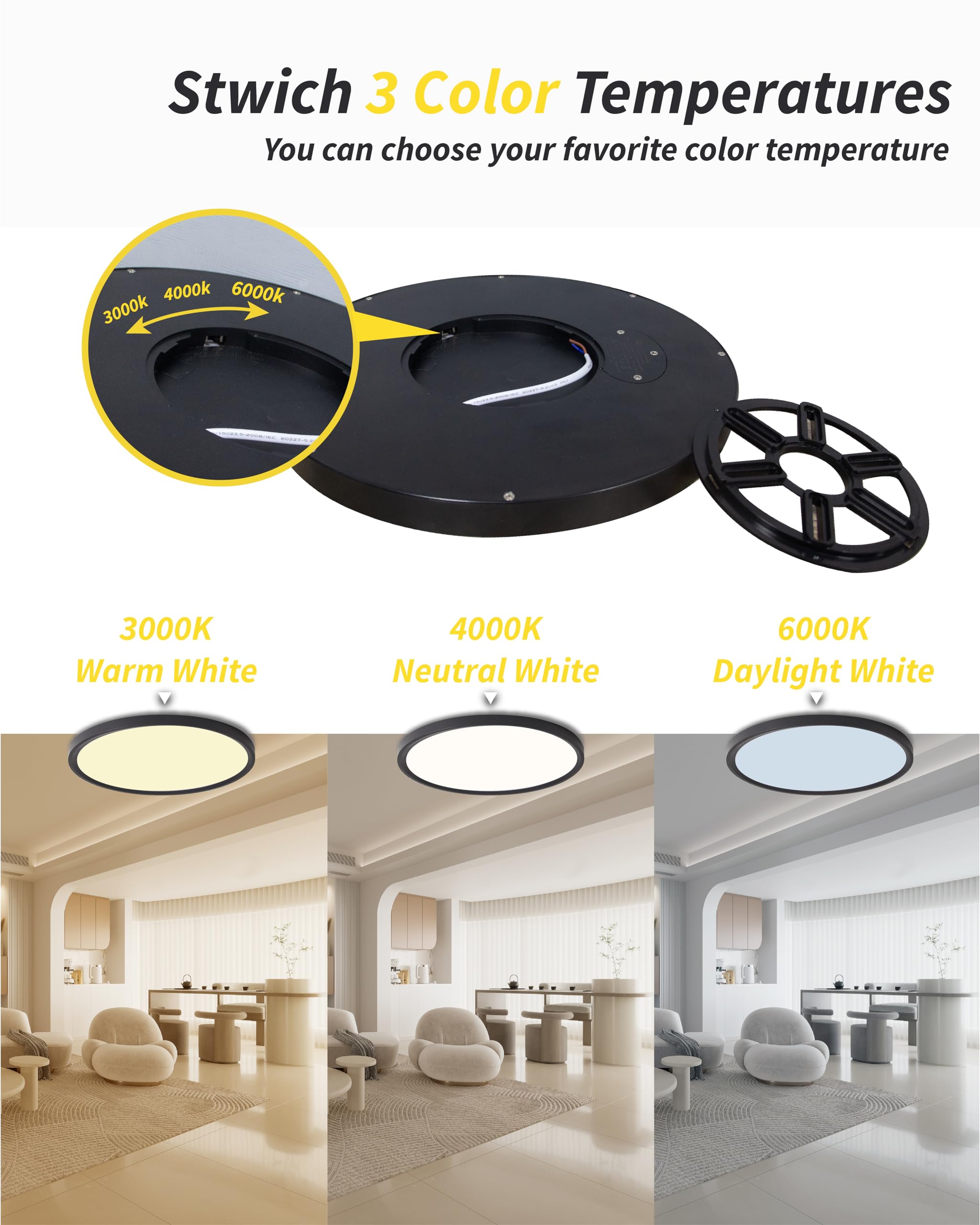 Bright Future Lighting LED Flush Mount Ceiling Light, 16Inch, 32W, 3480lm, CCT Selectable, Black, 2Pack, Model BFL16-D400H