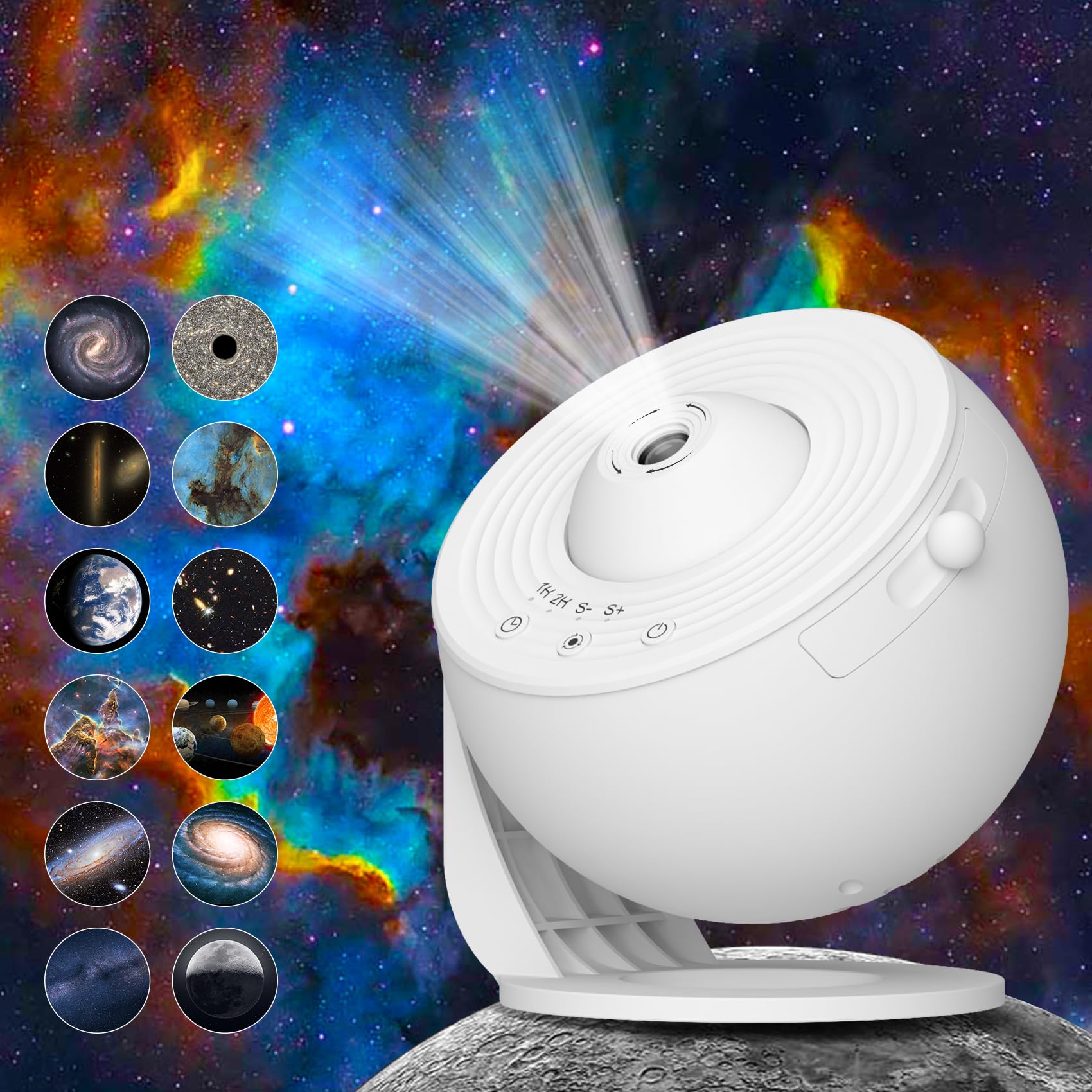 FlyEagle Galaxy Projector, HD Image Star Projector, 360° Rotating, 13 Film Discs, Pure White, Model BL-DQY02