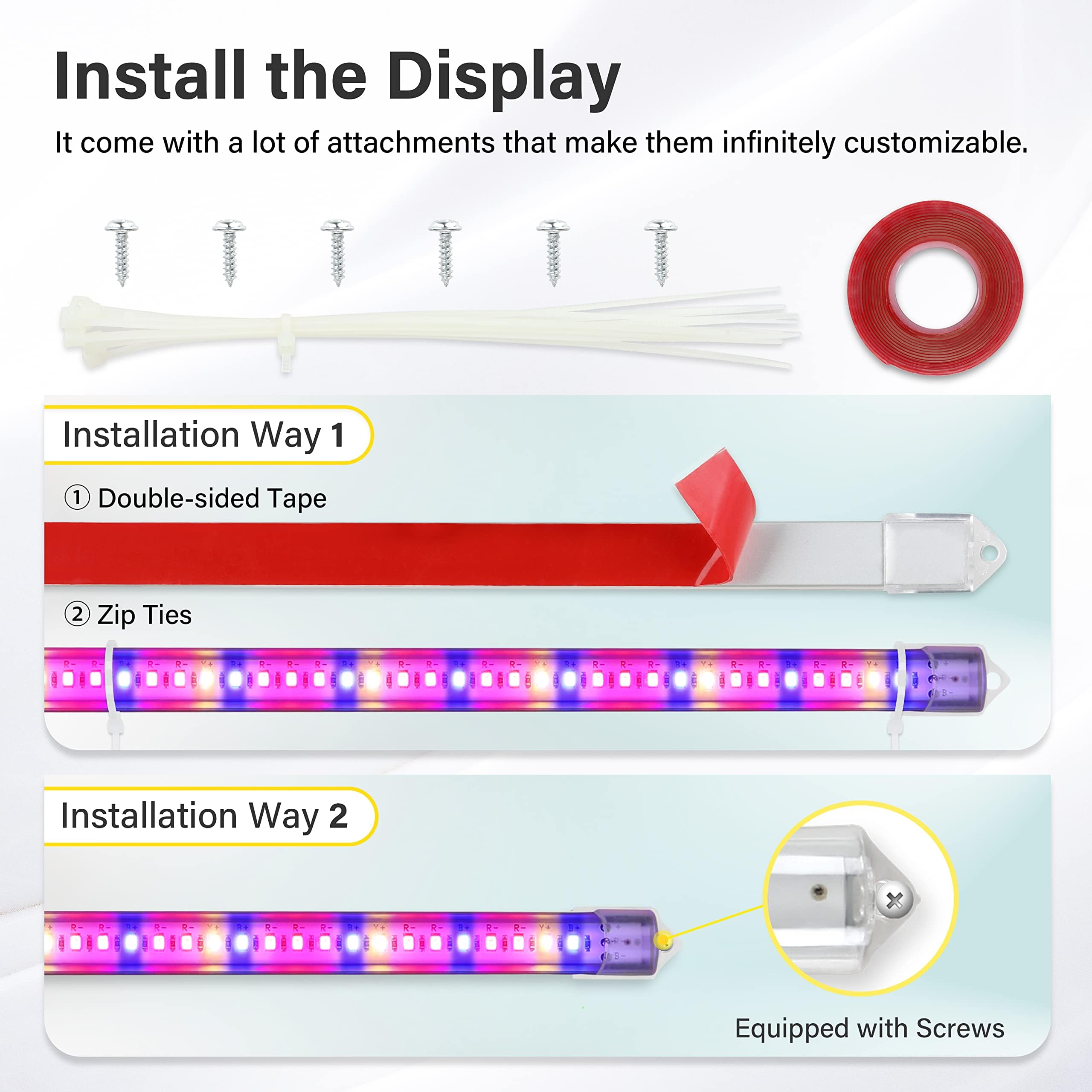 iPower 60W LED Grow Light Strips, Full Spectrum, 4 Tubes, 48 LEDs, Auto ON/OFF Timer, Dimmable, Mix Color