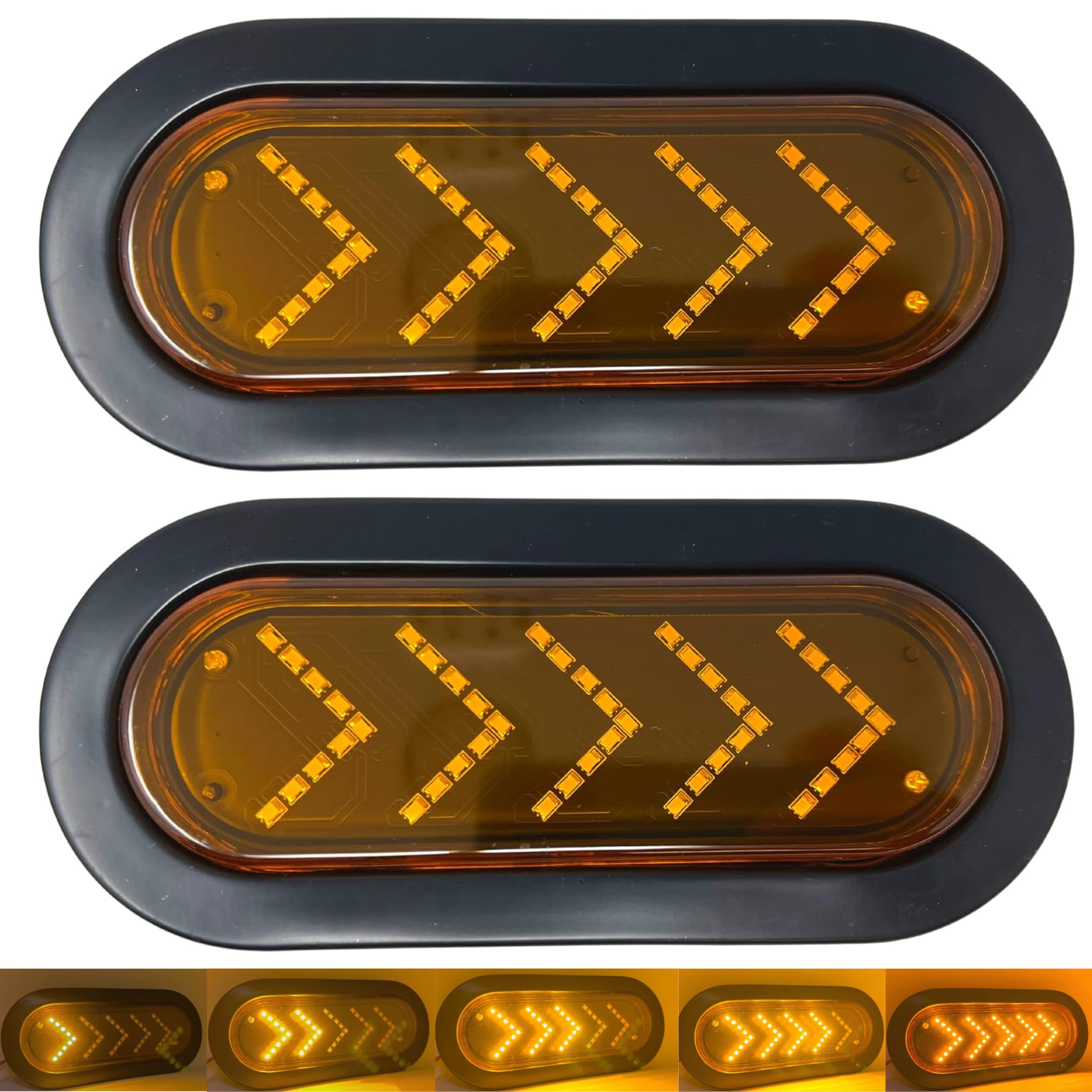 All Star Truck Parts 6 Inch Amber 45 Led Sequential Arrow Pointing Turn Trailer Tail Light Oval Semi Truck Park Signal Lights [Ip67] Rv Dot Certified Taillight Grommet + Plugs Kit [2 Pack]
