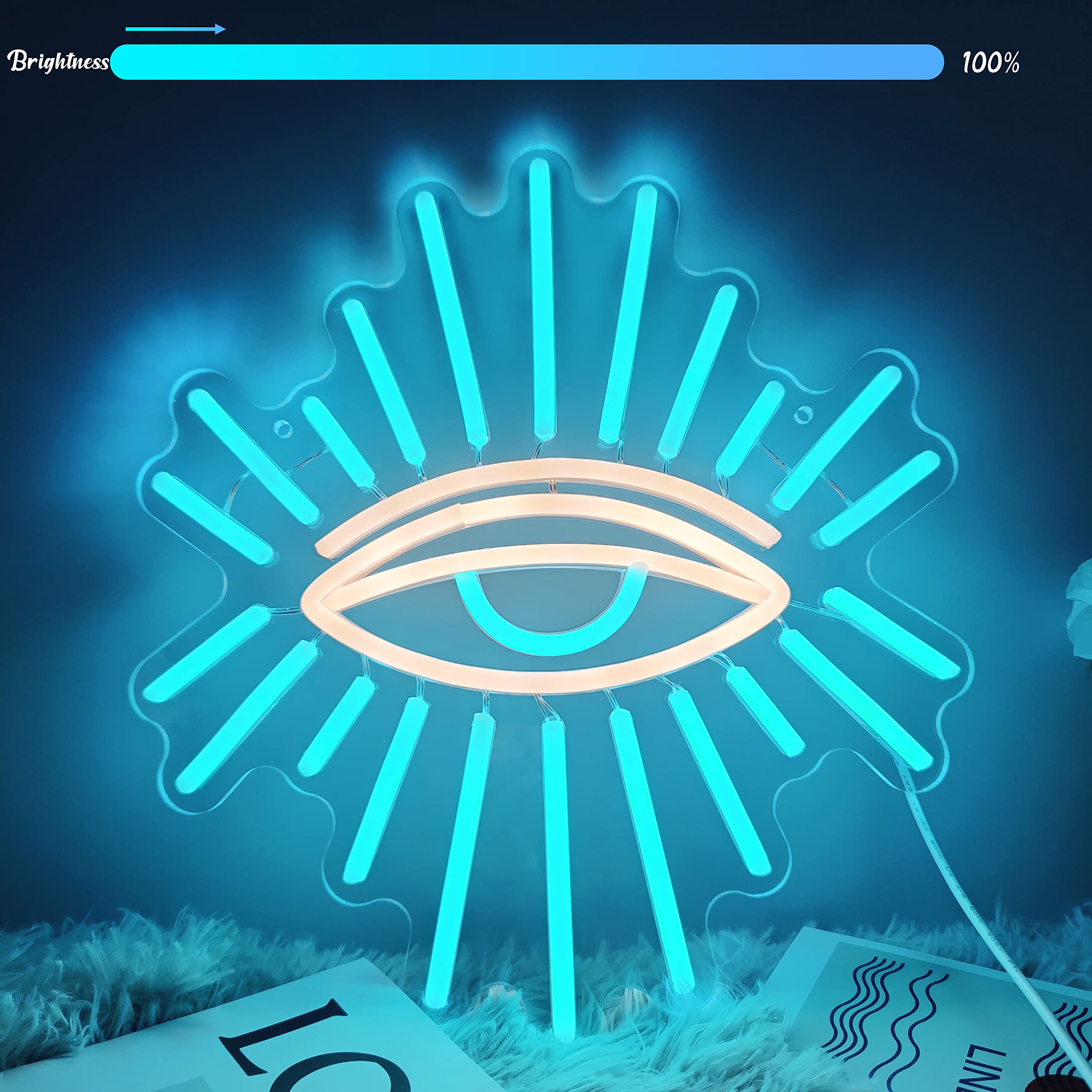 Abooly Neon Wall Sign - Blue Acrylic Evil Eyes, USB Dimming LED, 11.8x13in, Perfect for Game Room, Bedroom, Kids Room, Party Decor