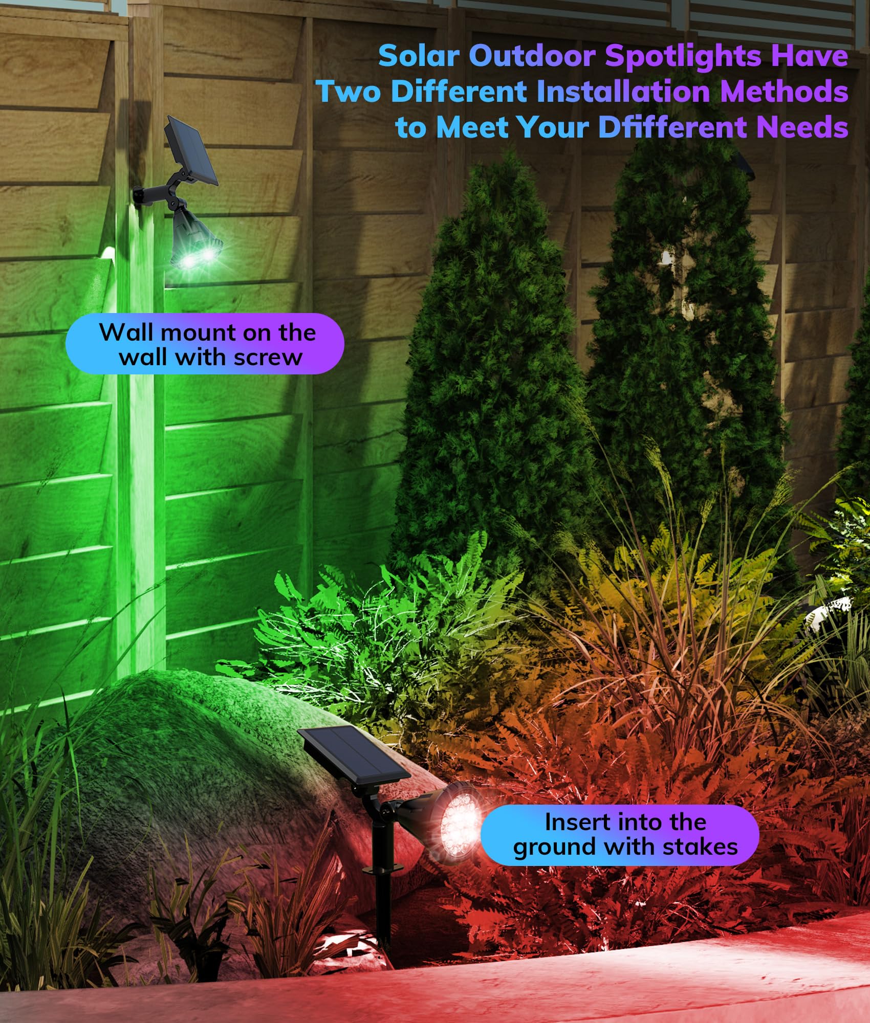 NBKLS Solar Spot Lights, 21 LED Waterproof Outdoor Lighting, 4 Pack, Color, Model COLORTY002YDD