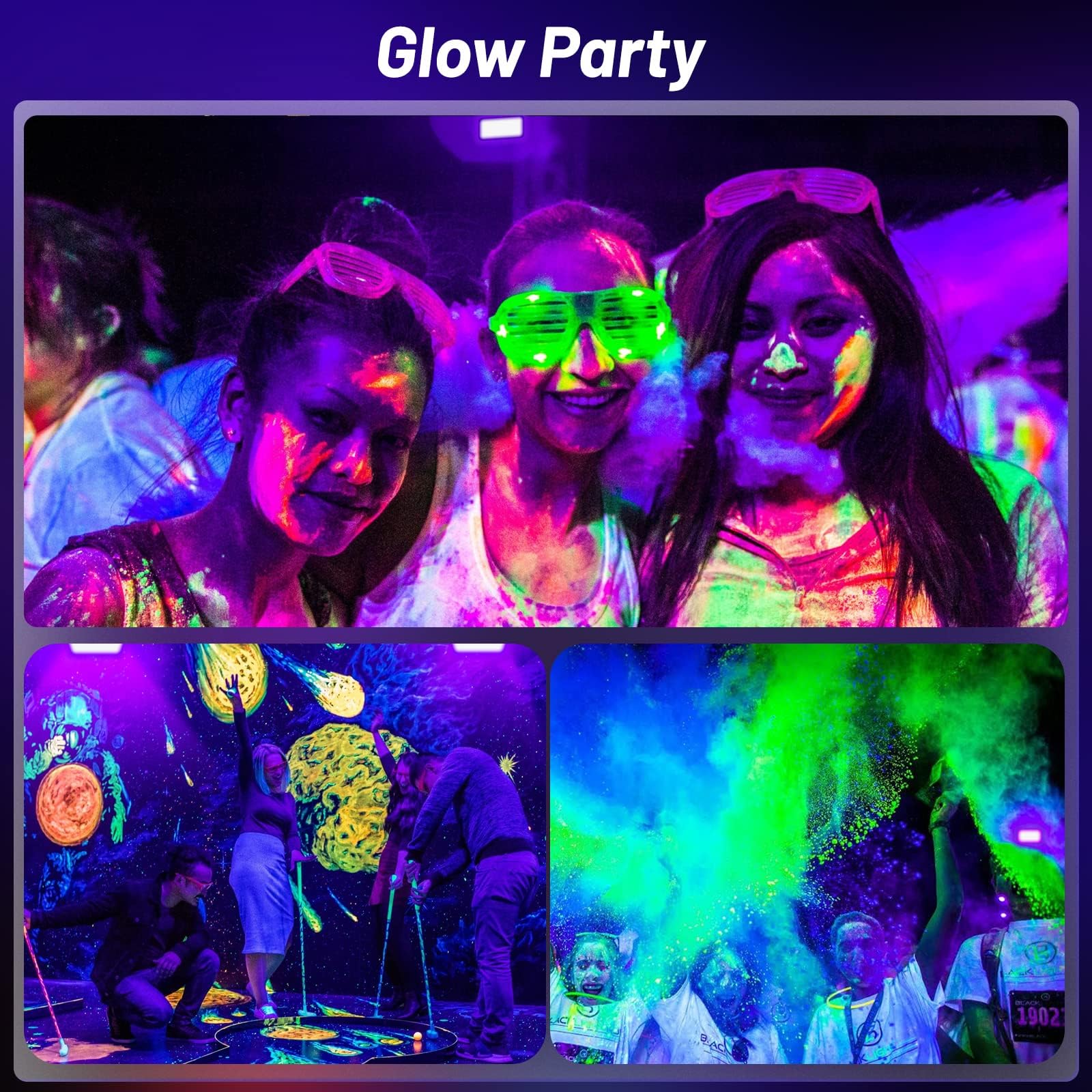 Yqnlifa 200W Led Black Lights, 2 Pack Blacklights With 10Ft Cable Plug, Ip66 Waterproof Blacklight For Party, Body Paint, Fluore