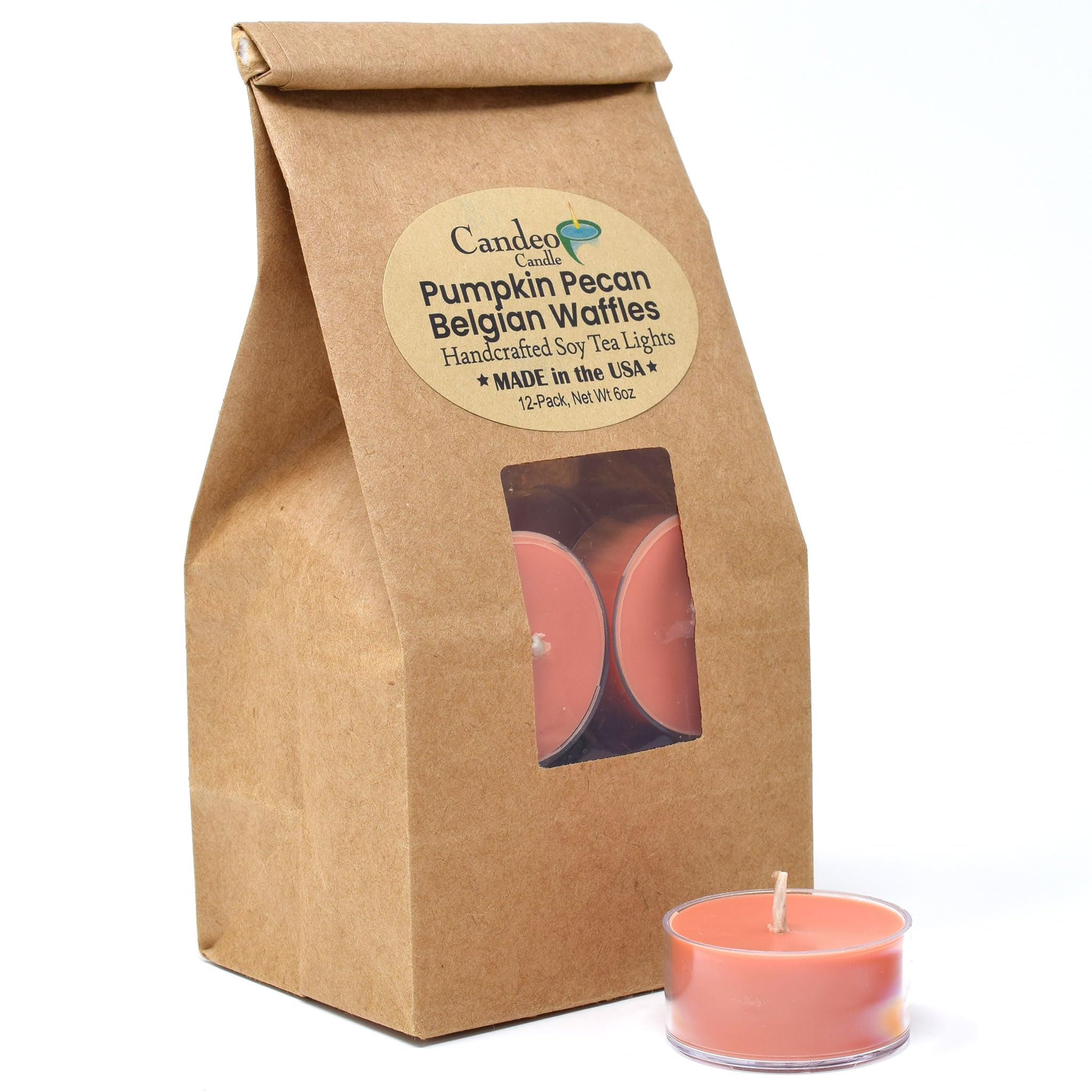 Pumpkin Pecan Belgian Waffles Scented - 12 Pack - Scented Tealight Candles - Soy Beeswax Blend - Handmade in The USA - Candeo Candle - Fall Scents