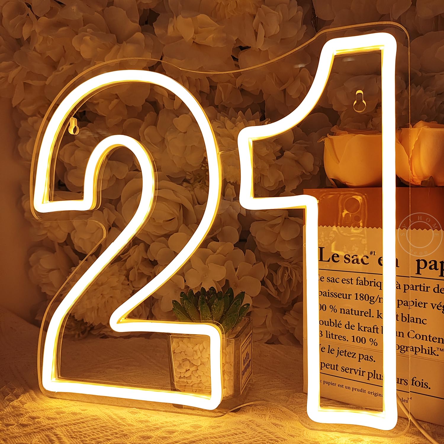 SYLHOME LED Neon Light Sign 21th Birthday Decor 12in X 11in Acrylic Warm 21 Home Bar Club Wedding Gifts