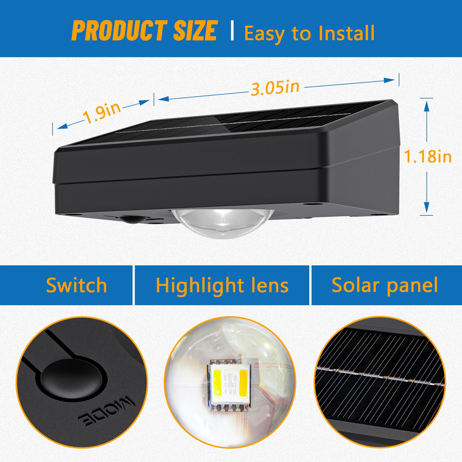 NIORSUN Solar Fence Lights, 8 Pack LED Waterproof Warm & Cool White RGB, Black, Model 16399LGTF for Patio, Deck, Pool Decor