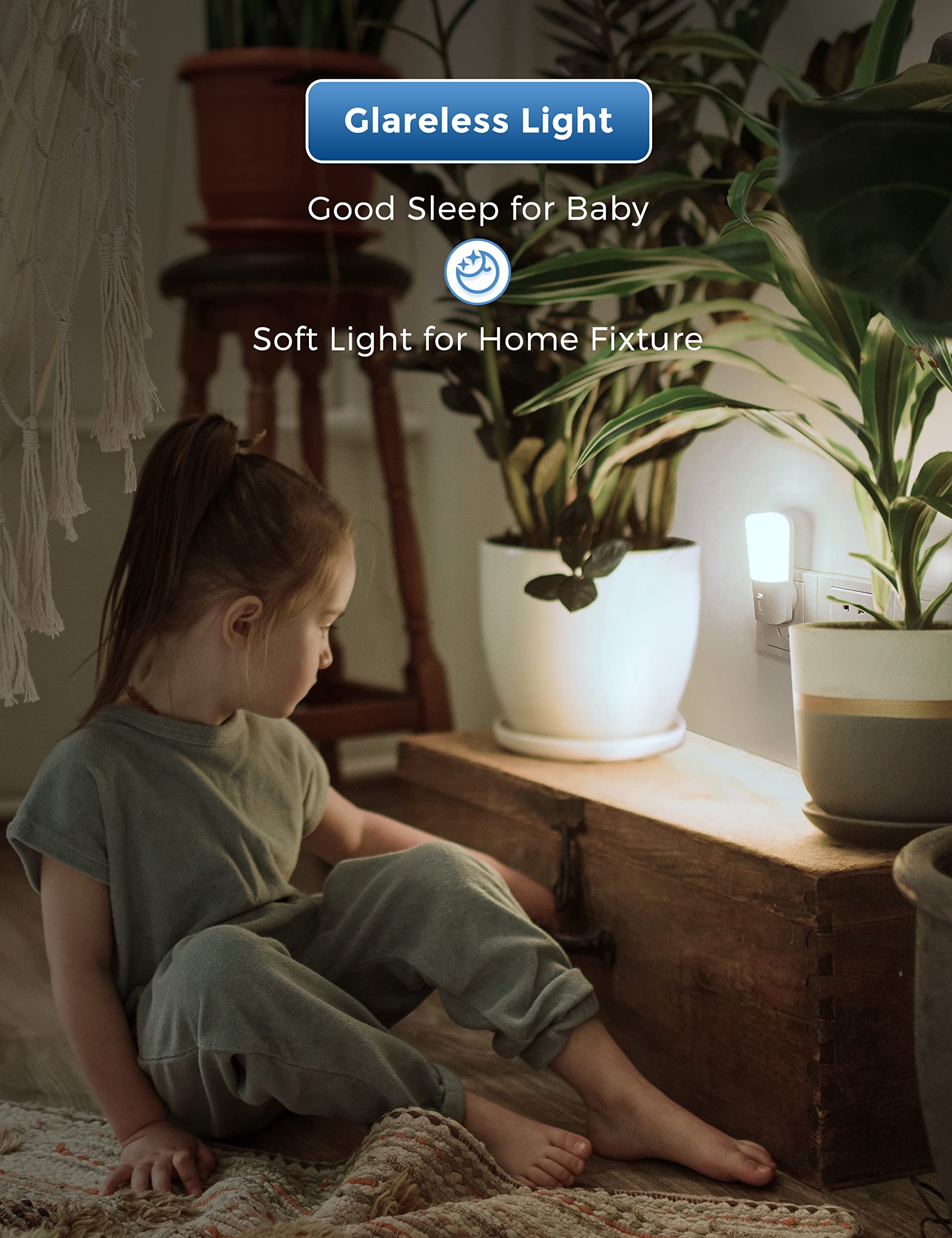 LOHAS LED Night Light 2 Pack, Dimmable with Dusk to Dawn Sensor, Daylight 5000K, Adjustable Brightness, Mini Wall Light, White