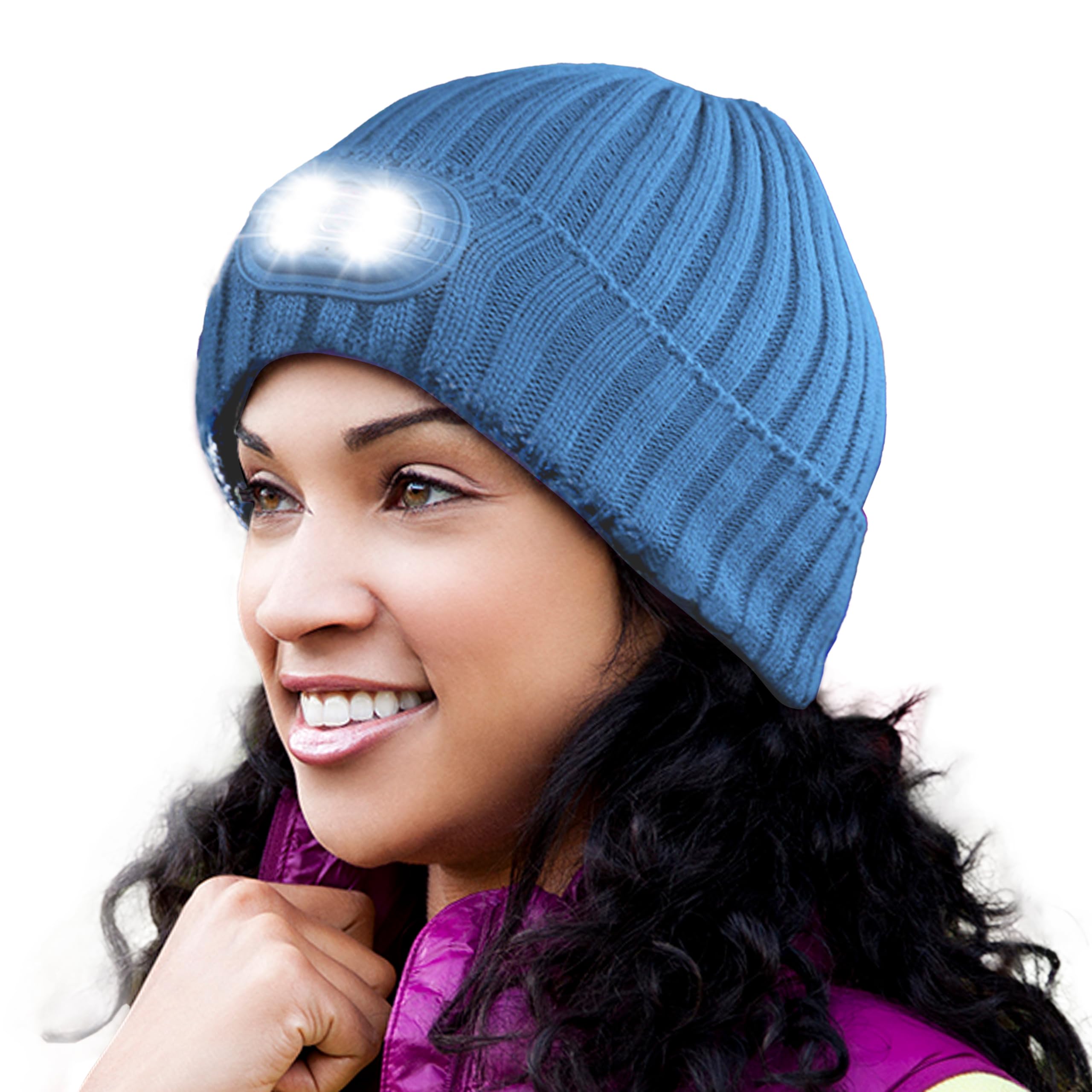 Head Lightz Headlightz By Roq Innovation - Beanie With Light, Unisex Led Beanie Hat With Light Built In, Rechargeable, Blue-Mono