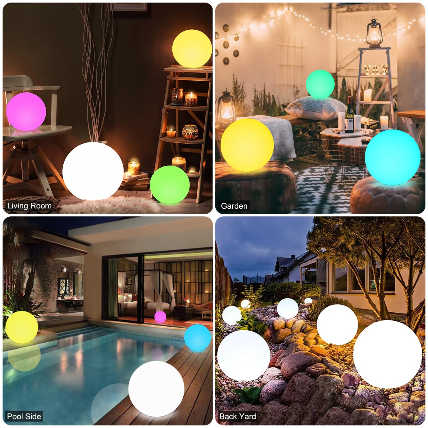 12-In Led Globe Orb Light, Dimmable Rgb Color Changing Glowing Orb Rechargeable Led Glowing Ball Light W/Remote, Waterproof Outd