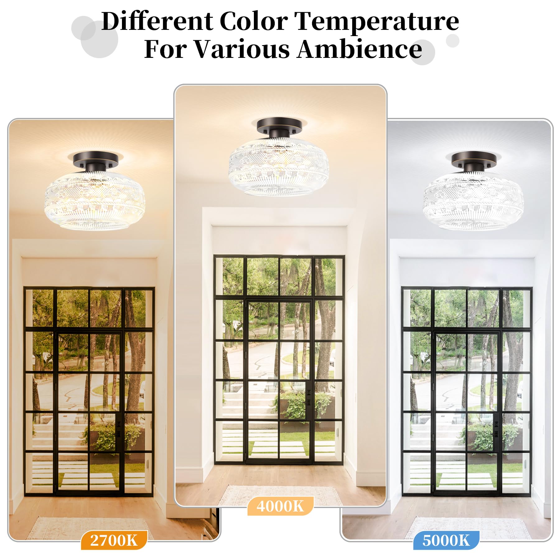 Apoto 11'' Large Semi Flush Mount Ceiling Light,Oil Rubbed Bronze Globe Glass Light Fixture,Vintage Hallway Light Fixture,Close