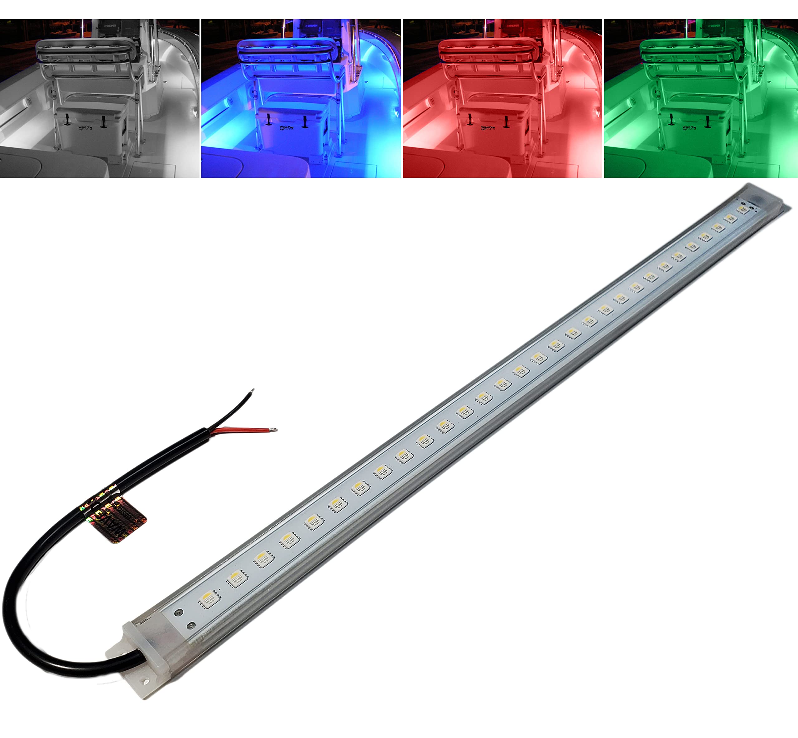 Wave One Marine 16 LED RGBW Courtesy Accent Boat Utility Light Band | 12-24 Volt Internal Driver | White Blue Red Green | Interior Exterior Deck Launchernel Cockpit T Top Pontoon | Waterproof IP65