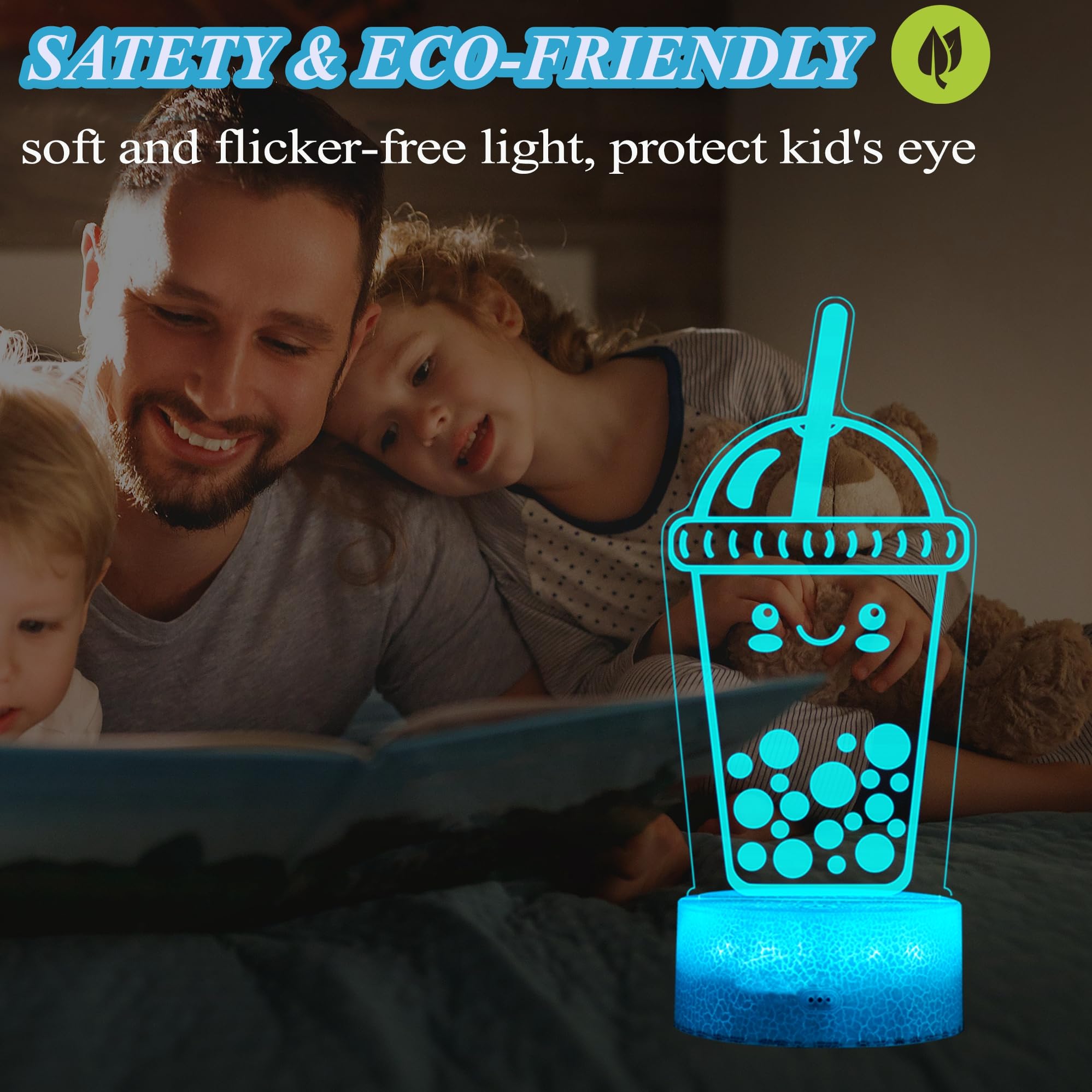Posshe Boba Lamp - 3D Night Light With Remote Control, 16 Color Changing, Rgb Flashing Mode, Dimmable - Boba Gifts For Boys & Gi