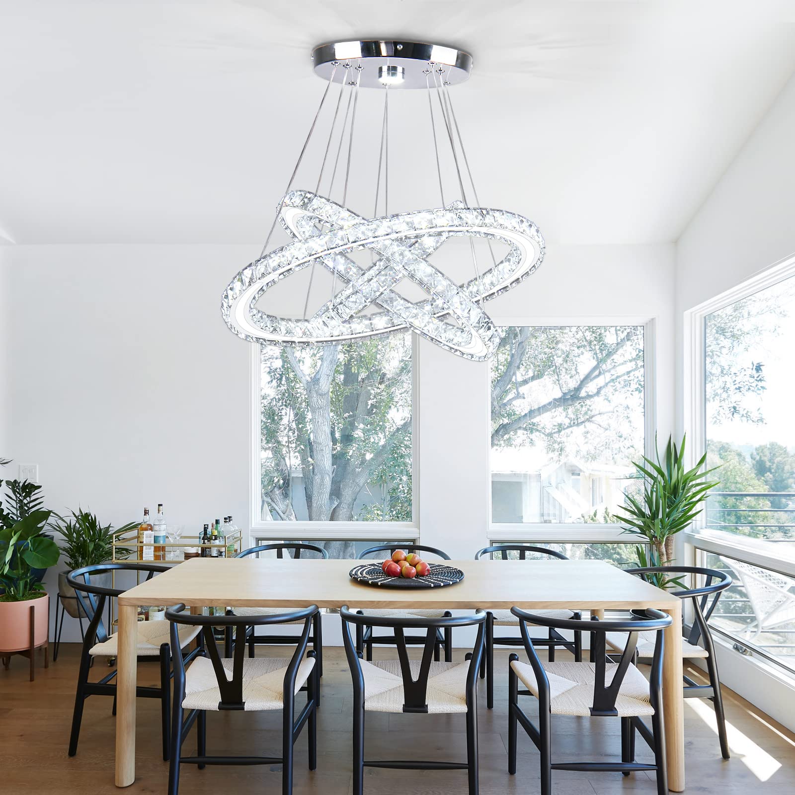 diisunbihuo Modern LED Chandelier, Acrylic, Cool White, Three Rings Pendant Light, 30/40/50 cm for Bedroom, Dining Room, Hallway