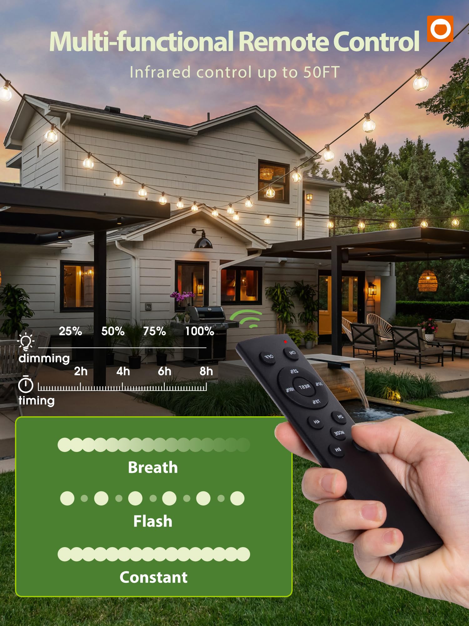 addlon Solar String Lights G50 Waterproof 100FT Outdoor LED Bulbs Black 3 Light Modes