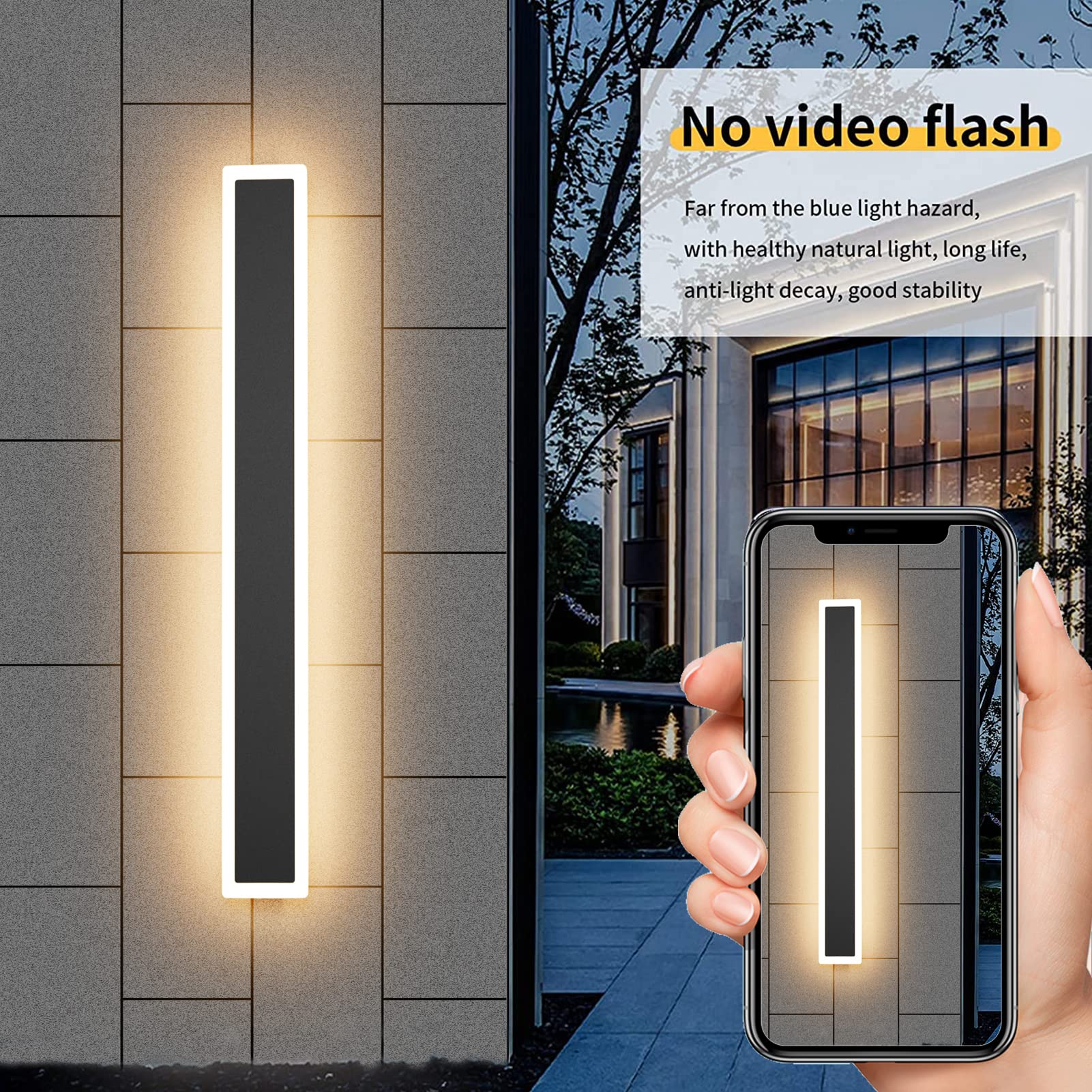 Aipsun Outdoor Wall Sconces 39.4In Led Modern Porch Patio Wall Light Fixture 1 Pack Black Exterior Wall Lights 30W Long Strip Fr