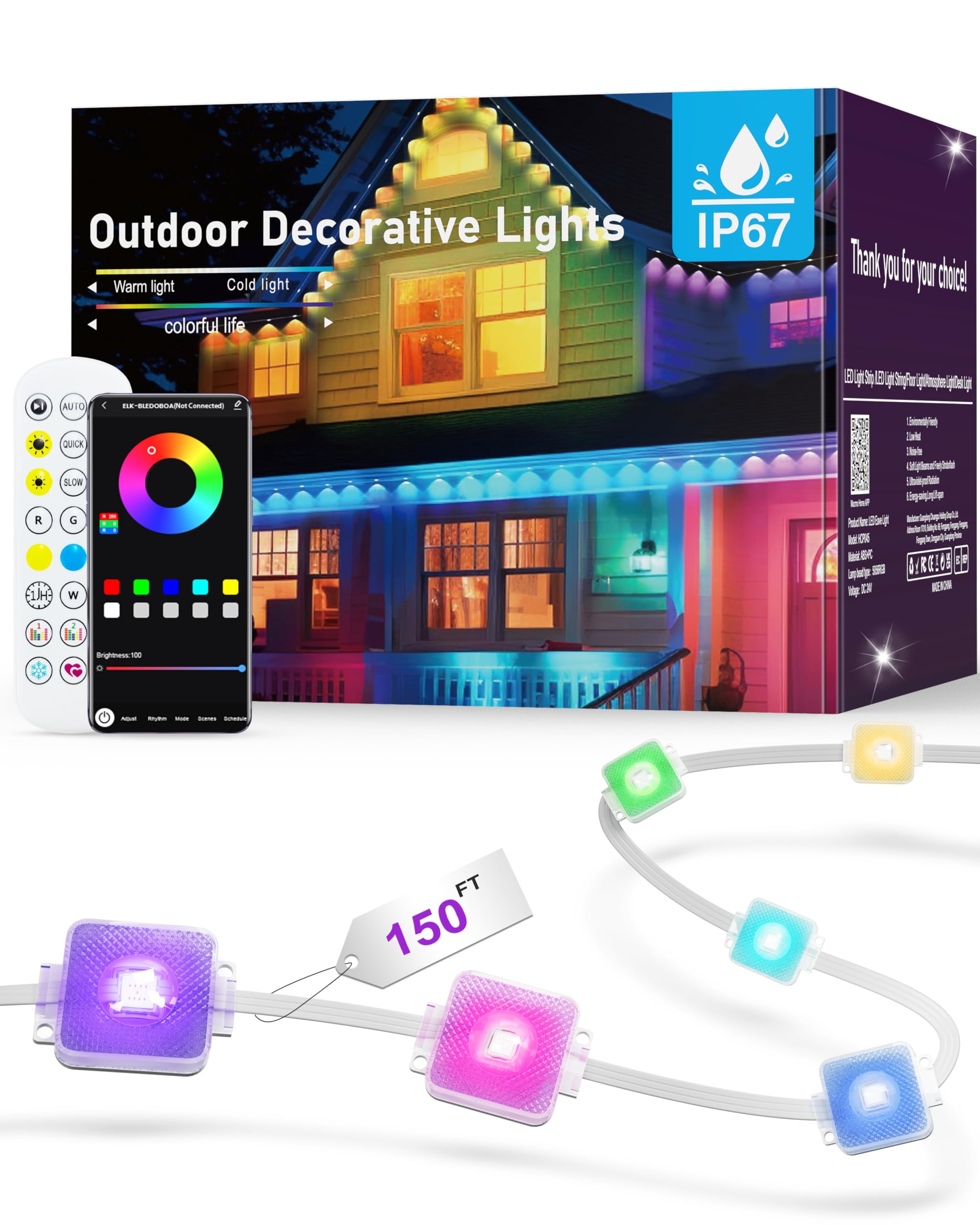 Alexpex Permanent Outdoor Lights For House  150Ft Rgb Lights With App/Remote Control  Ip67 Waterproof  Diy Scene Modes For Christmas  Halloween Daily Decor  Roof And Garden Lighting