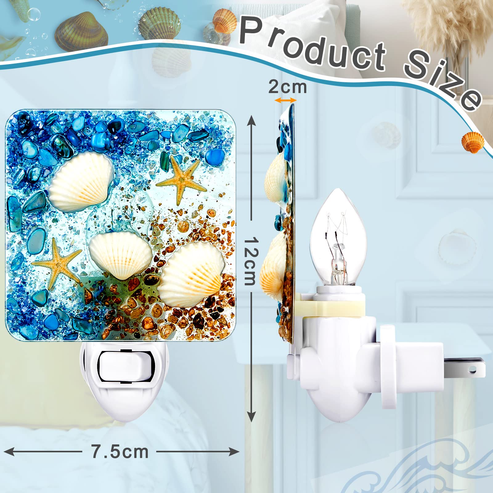 Hortsun Seashell Night Light - Ocean Animal Design, Decorative Beach Lamp for Home, Bedroom, Bathroom - Blue, Shell Material
